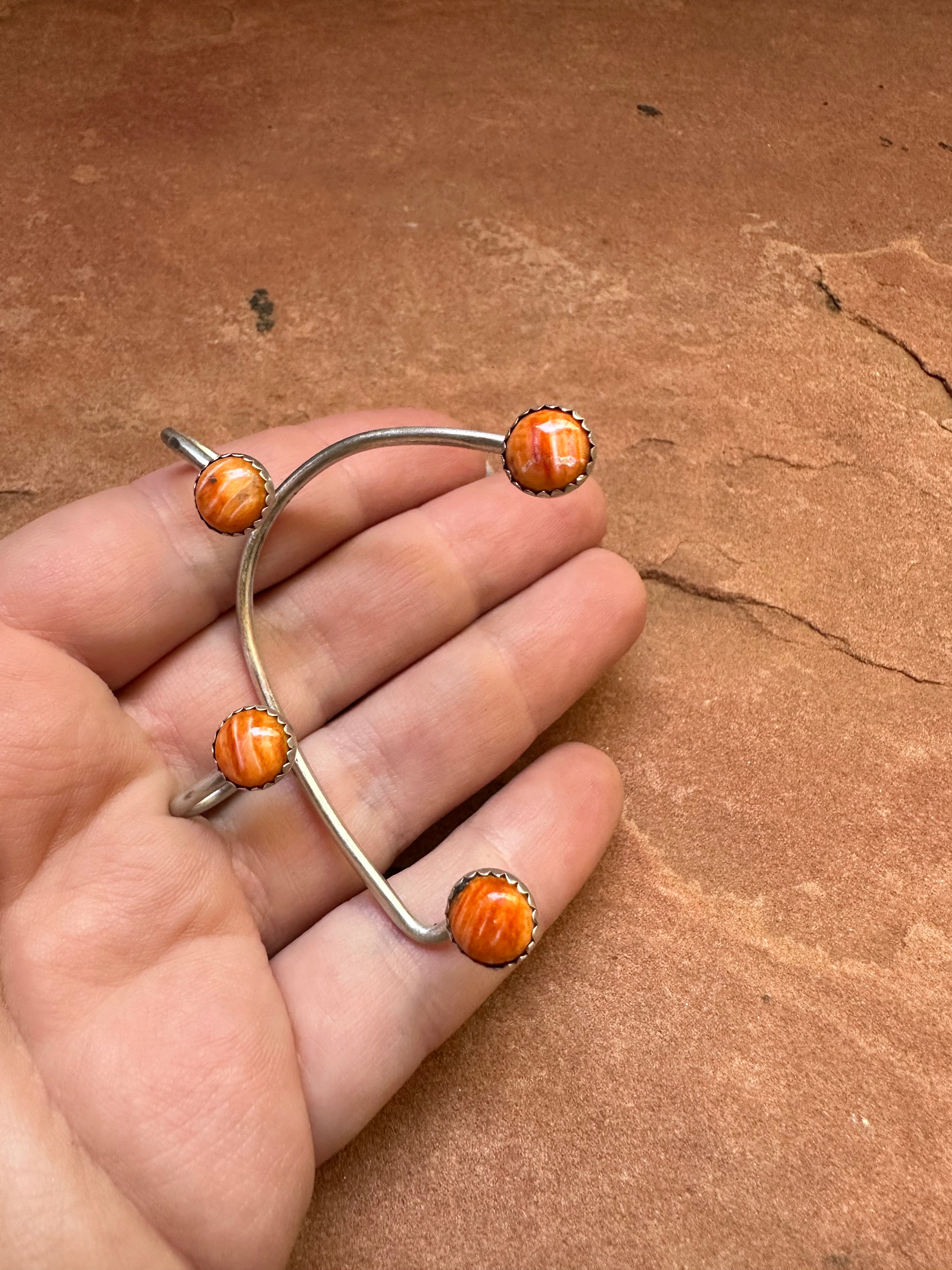 Navajo Sterling Silver & Orange Spiny Floating Stone Ear Cuff Signed Emer Thompson