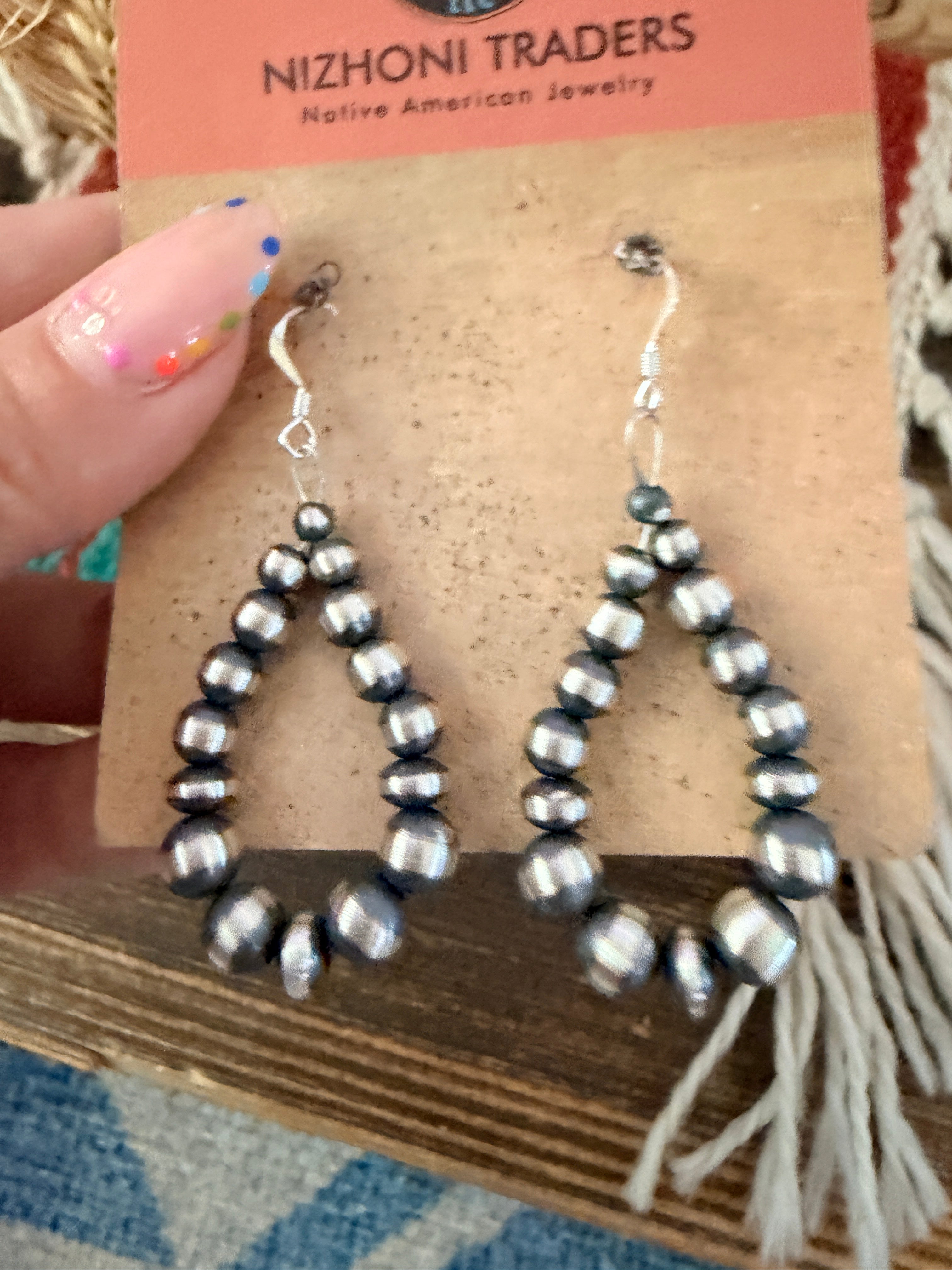 Handcrafted Sterling Silver Pearl Beaded Dangle Hoop Earrings