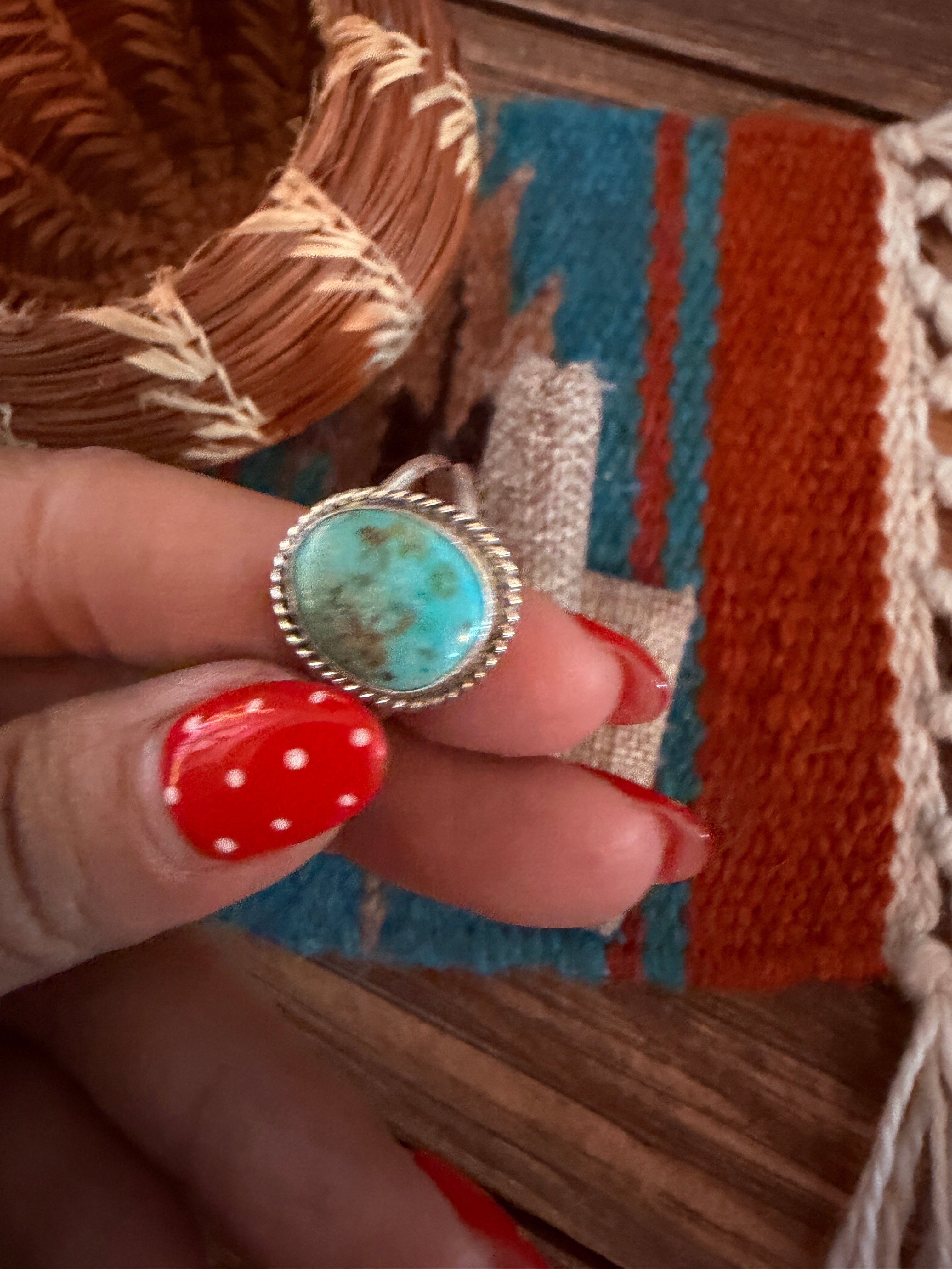 Handcrafted Turquoise & Sterling Silver Ring Size 8