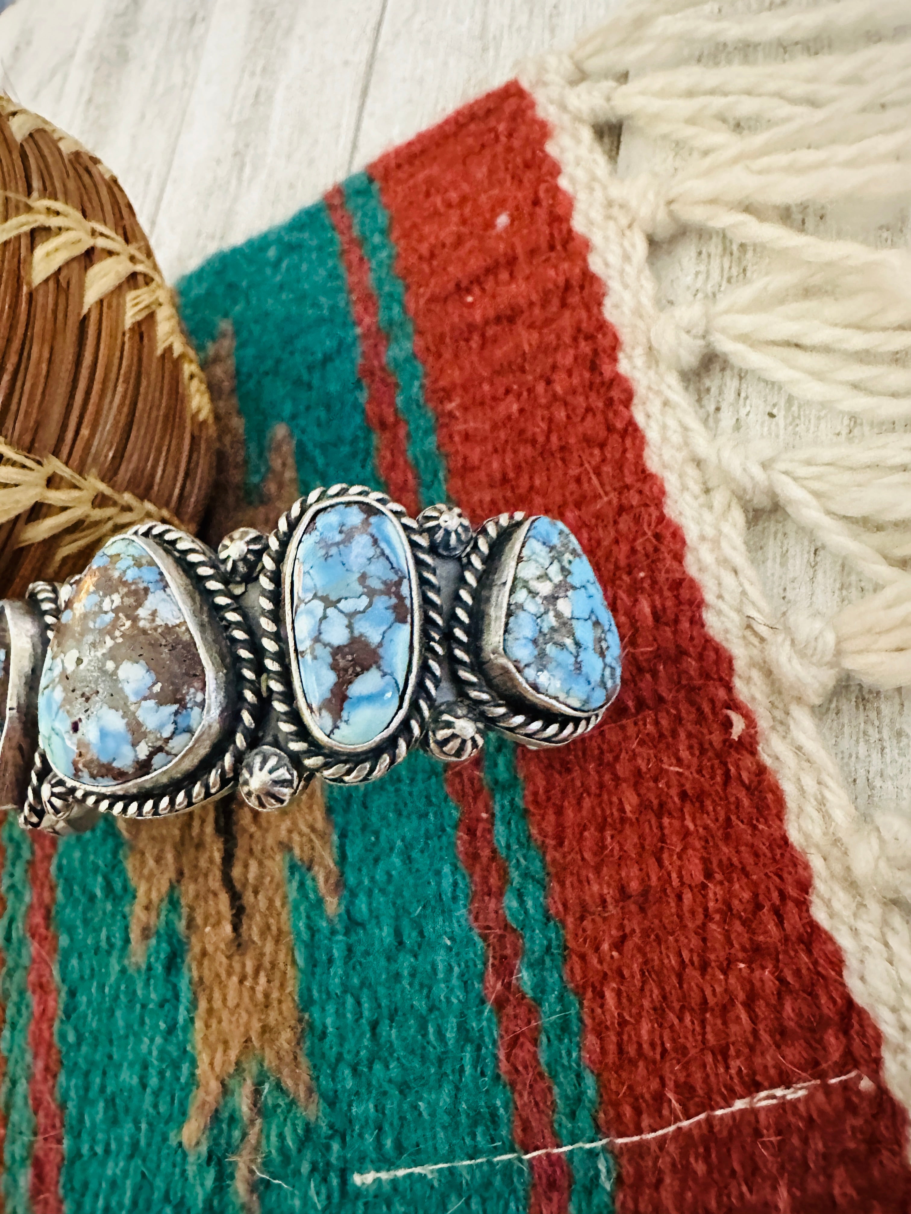 Navajo Sterling Silver & Golden Hills Turquoise Cuff Bracelet