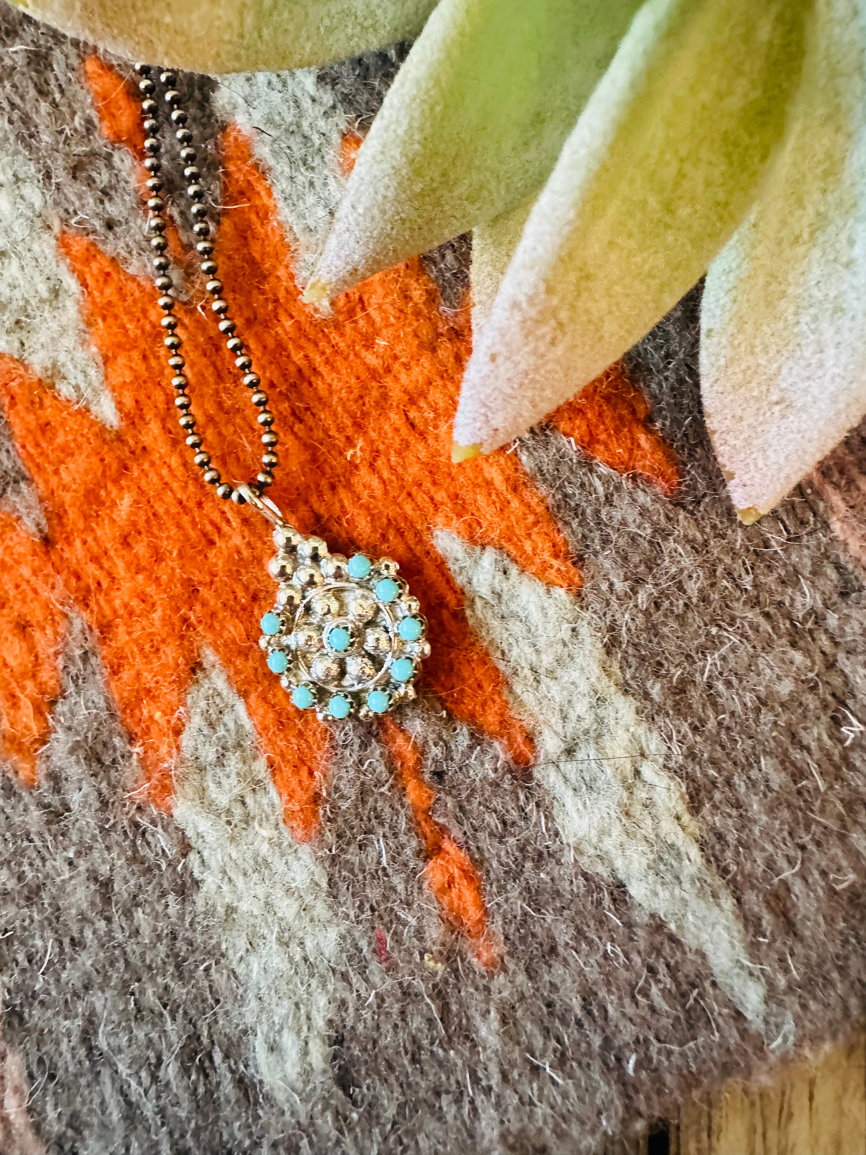 Zuni Sterling Silver & Turquoise Petit Point Pendant