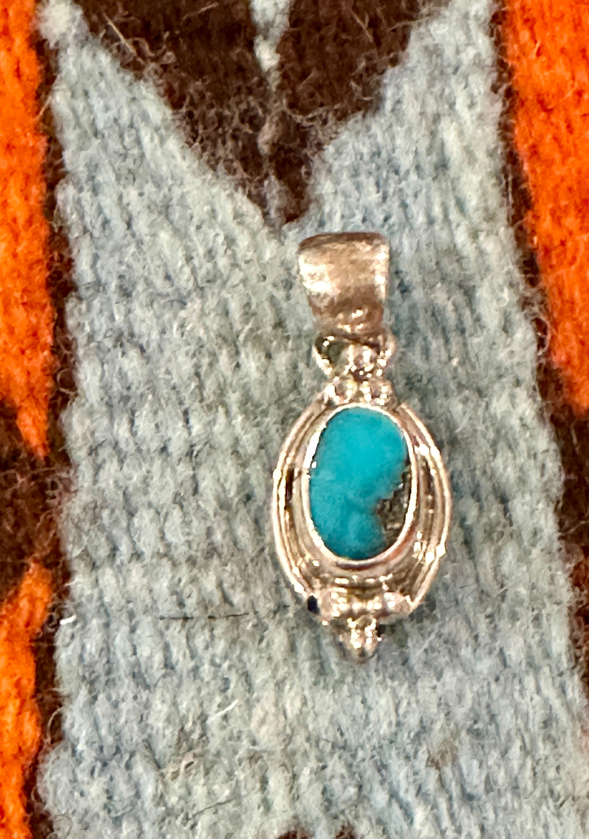 Handcrafted Handmade Sterling Silver & Kingman Turquoise Square Pendant Signed