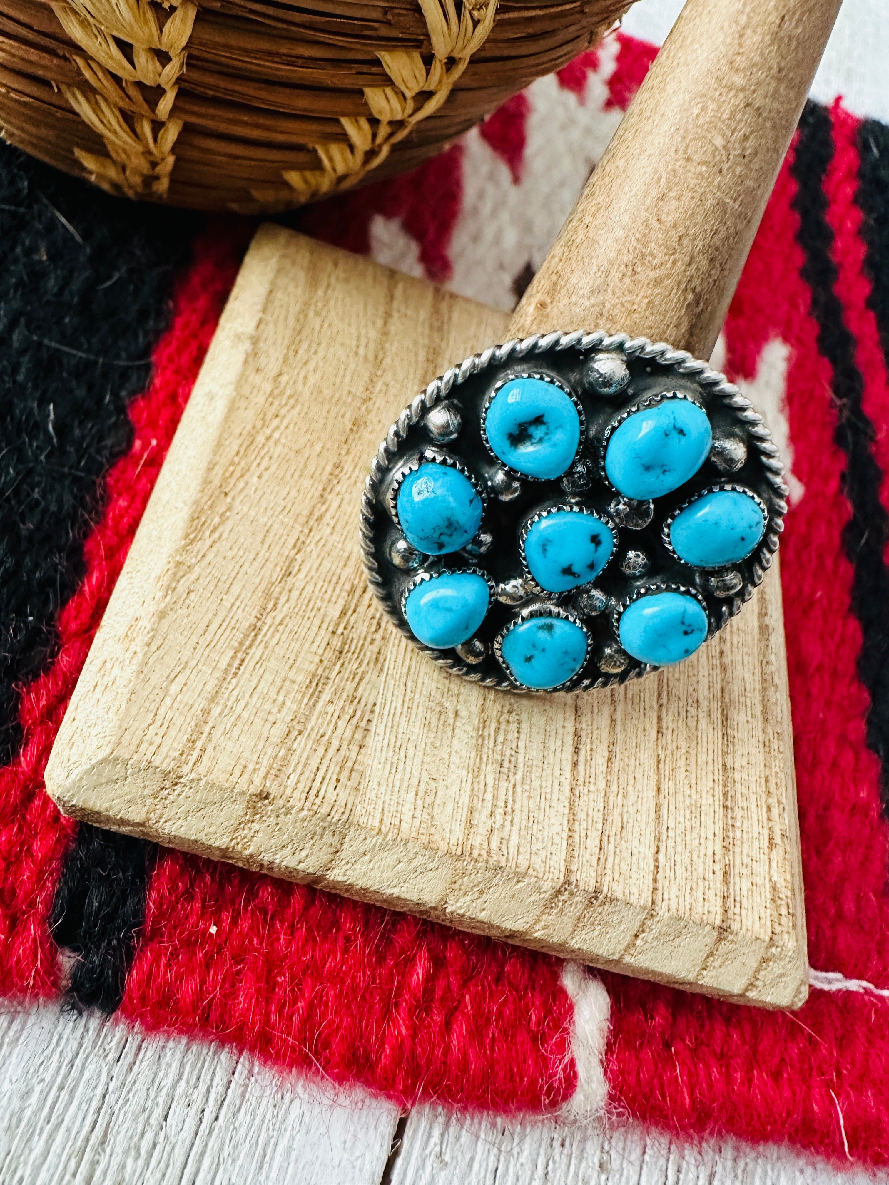 Navajo Sterling Silver & Kingman Turquoise Adjustable Ring