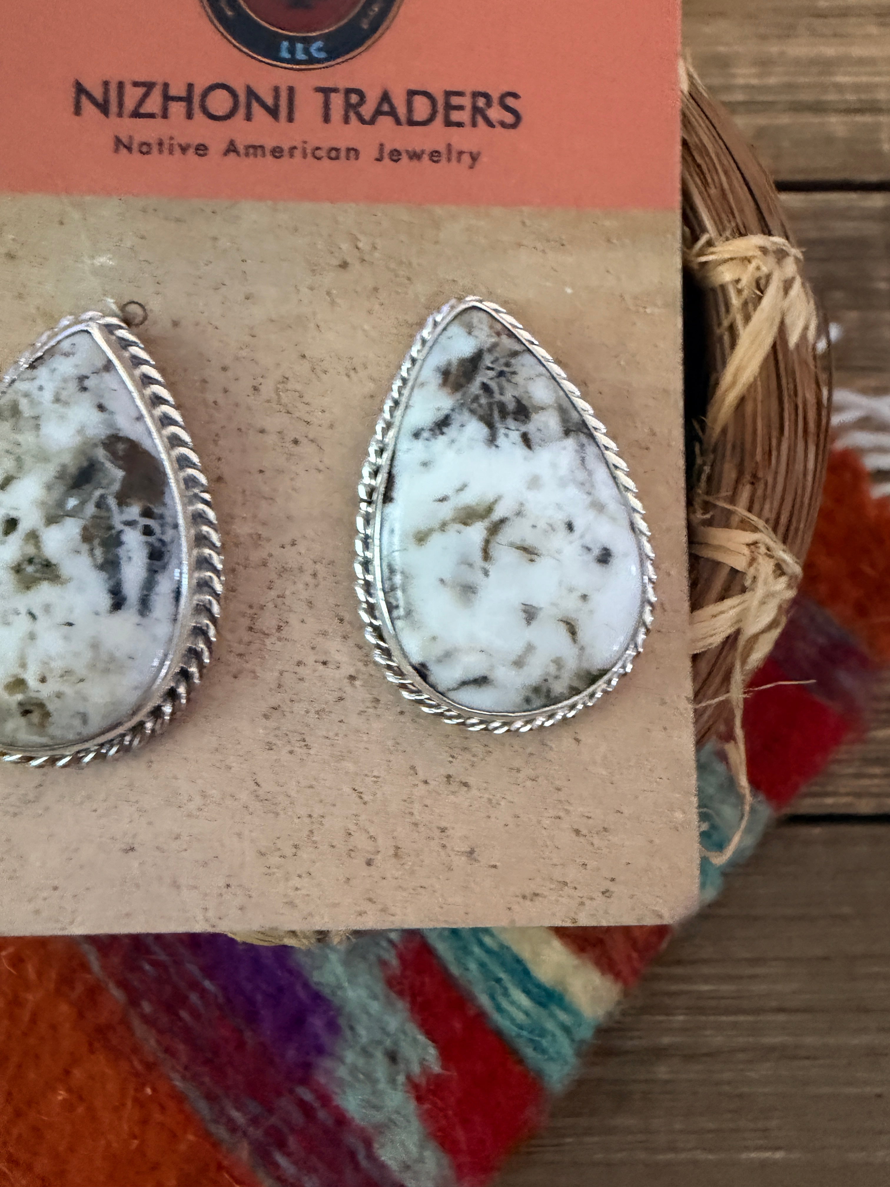 Handcrafted White Buffalo & Sterling Silver Post Earrings
