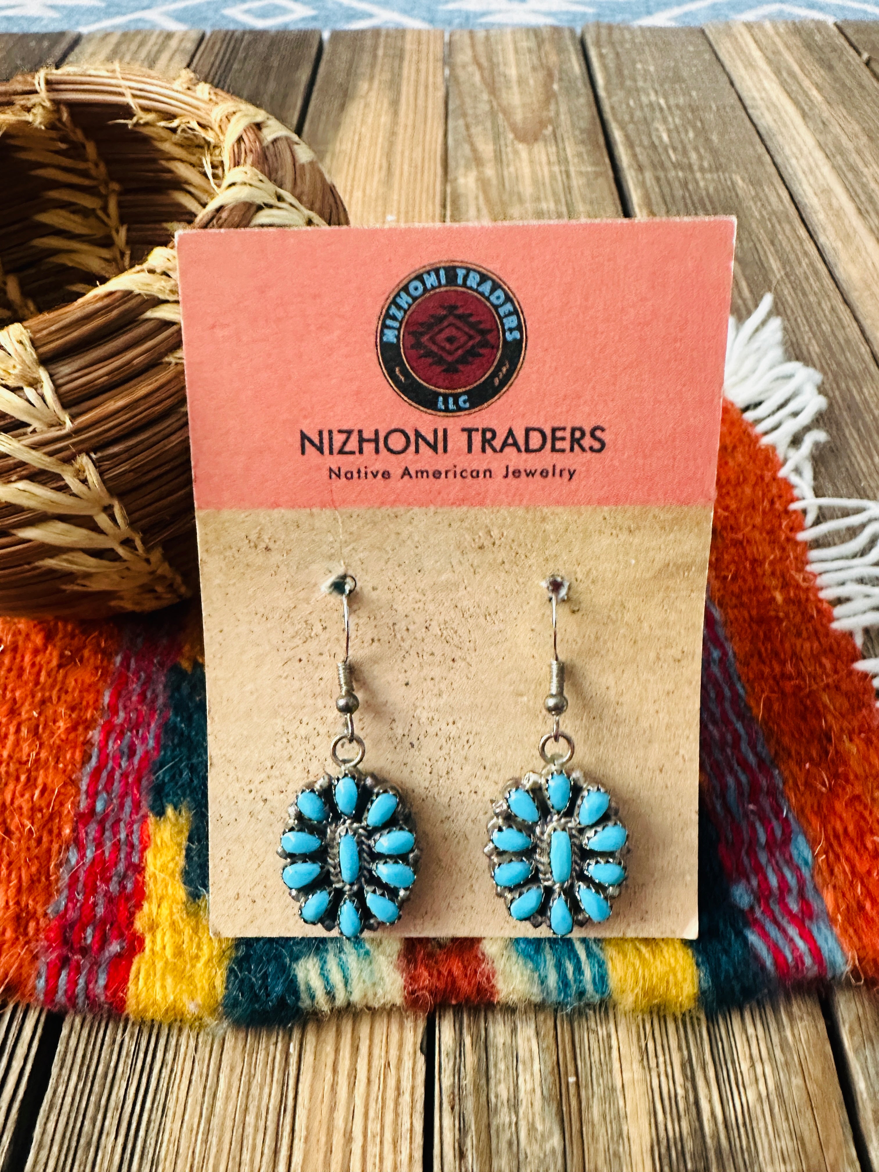 Old Pawn Vintage Handcrafted Turquoise, Coral & Sterling Silver Reversible Dangle Earrings