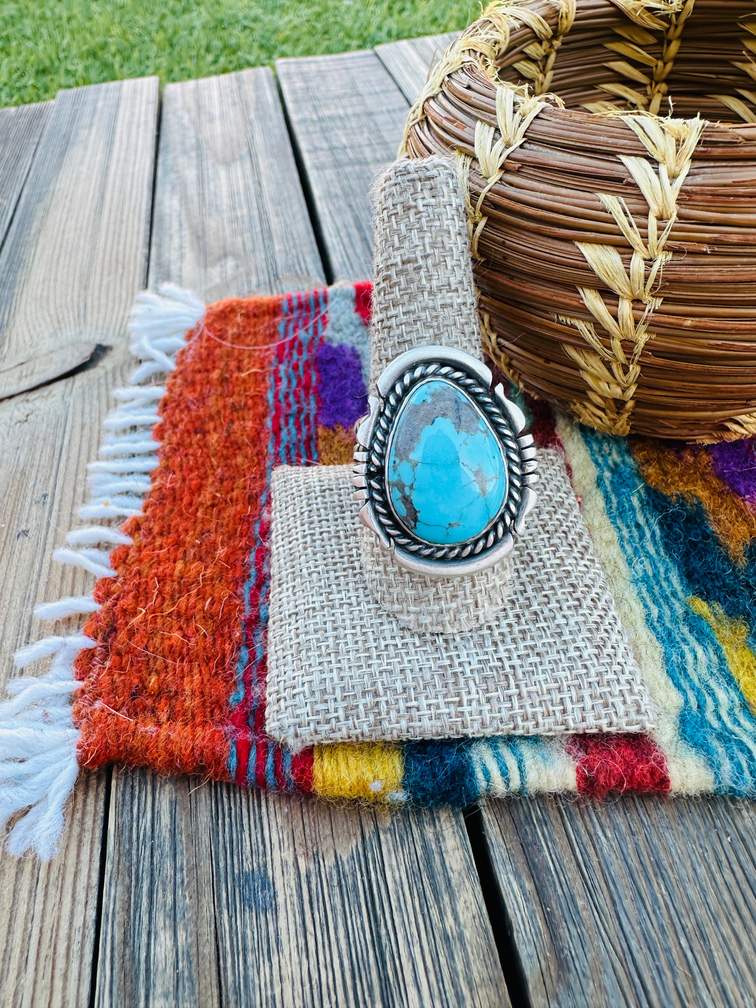 Handcrafted Turquoise & Sterling Silver Adjustable Ring