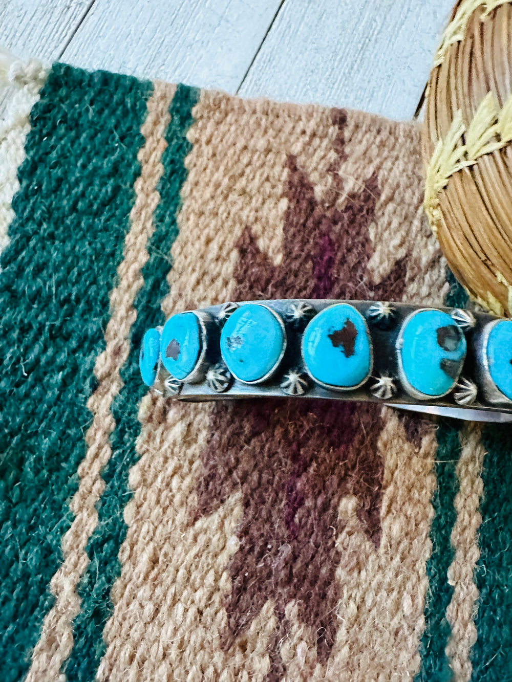 Old Pawn Navajo Sterling Silver & Sleeping Beauty Turquoise Cuff Bracelet /