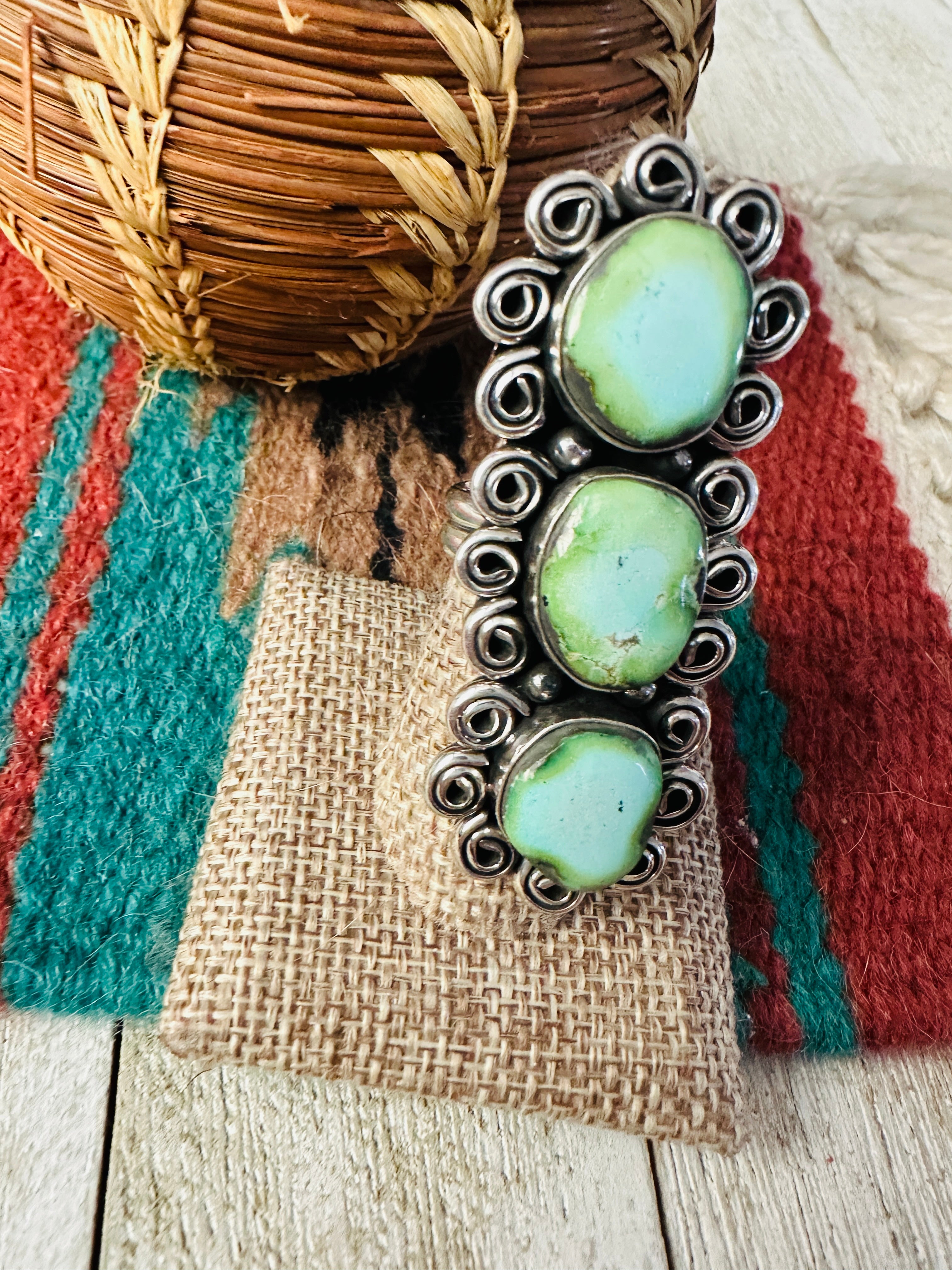 Handcrafted Carico Lake Turquoise & Sterling Silver Ring size 8