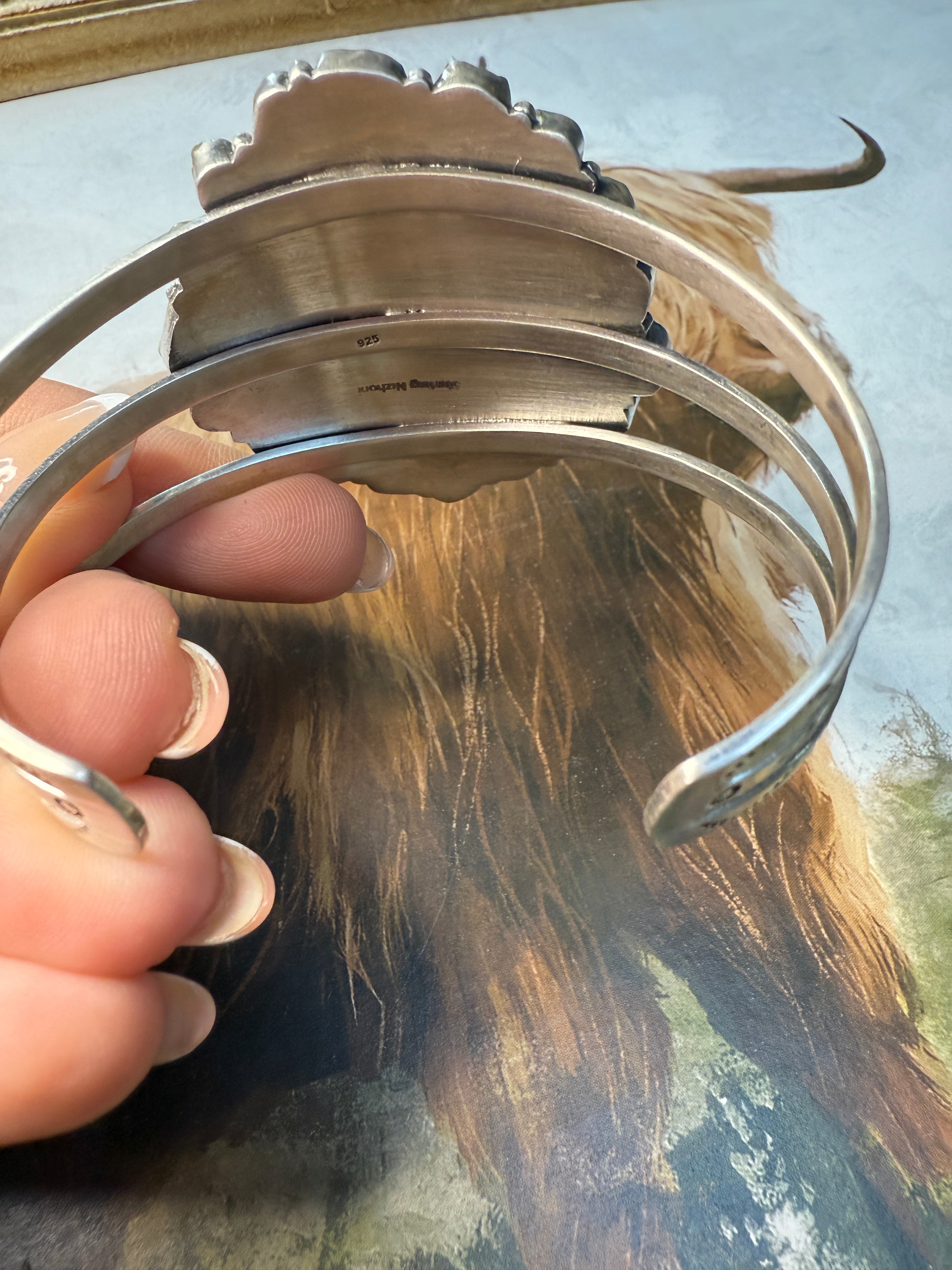 Beautiful Handmade Sterling Silver, Turquoise Multi Stone Cuff