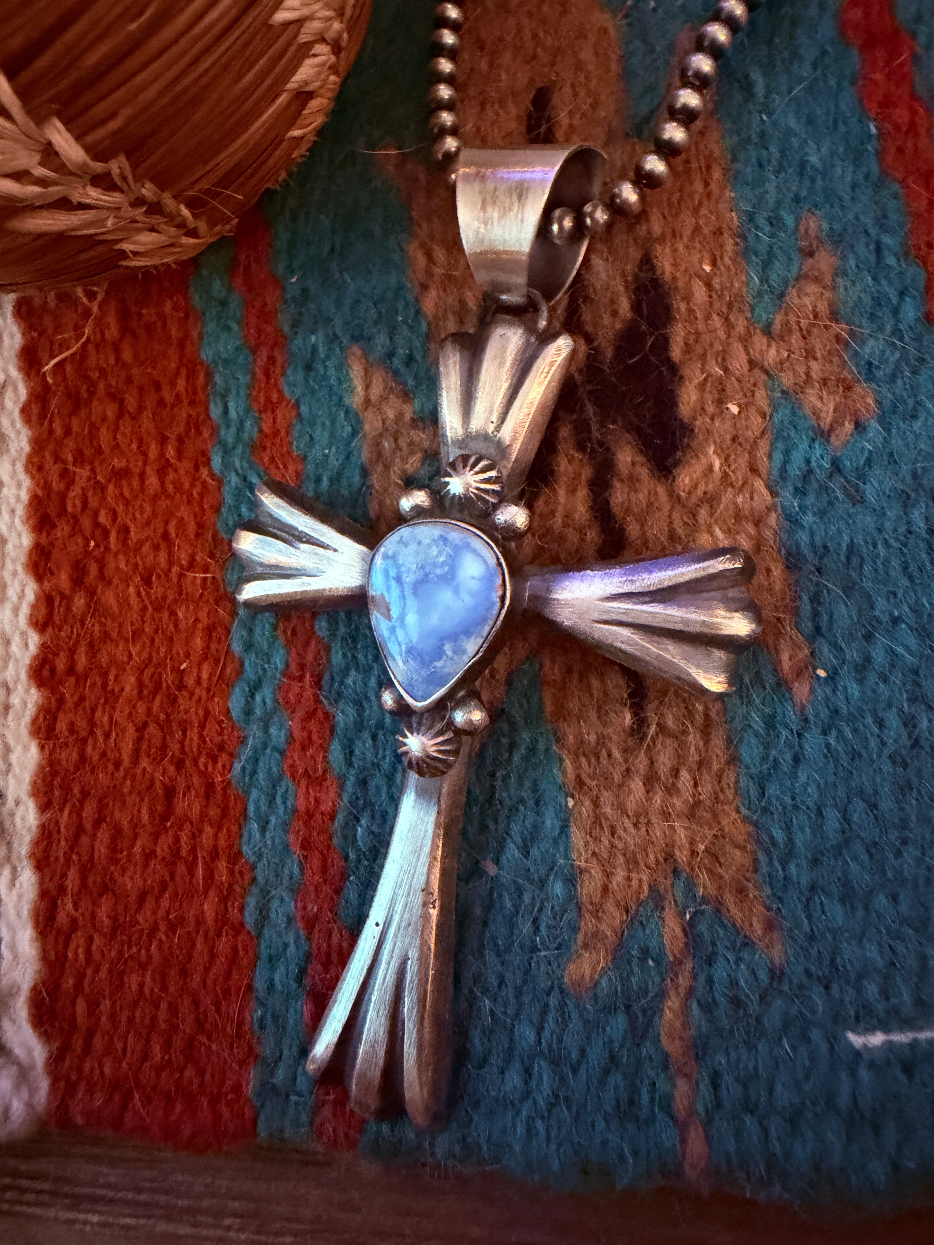 Handcrafted Golden Hills Turquoise & Sterling Silver Cross Pendant by Chimney Butte