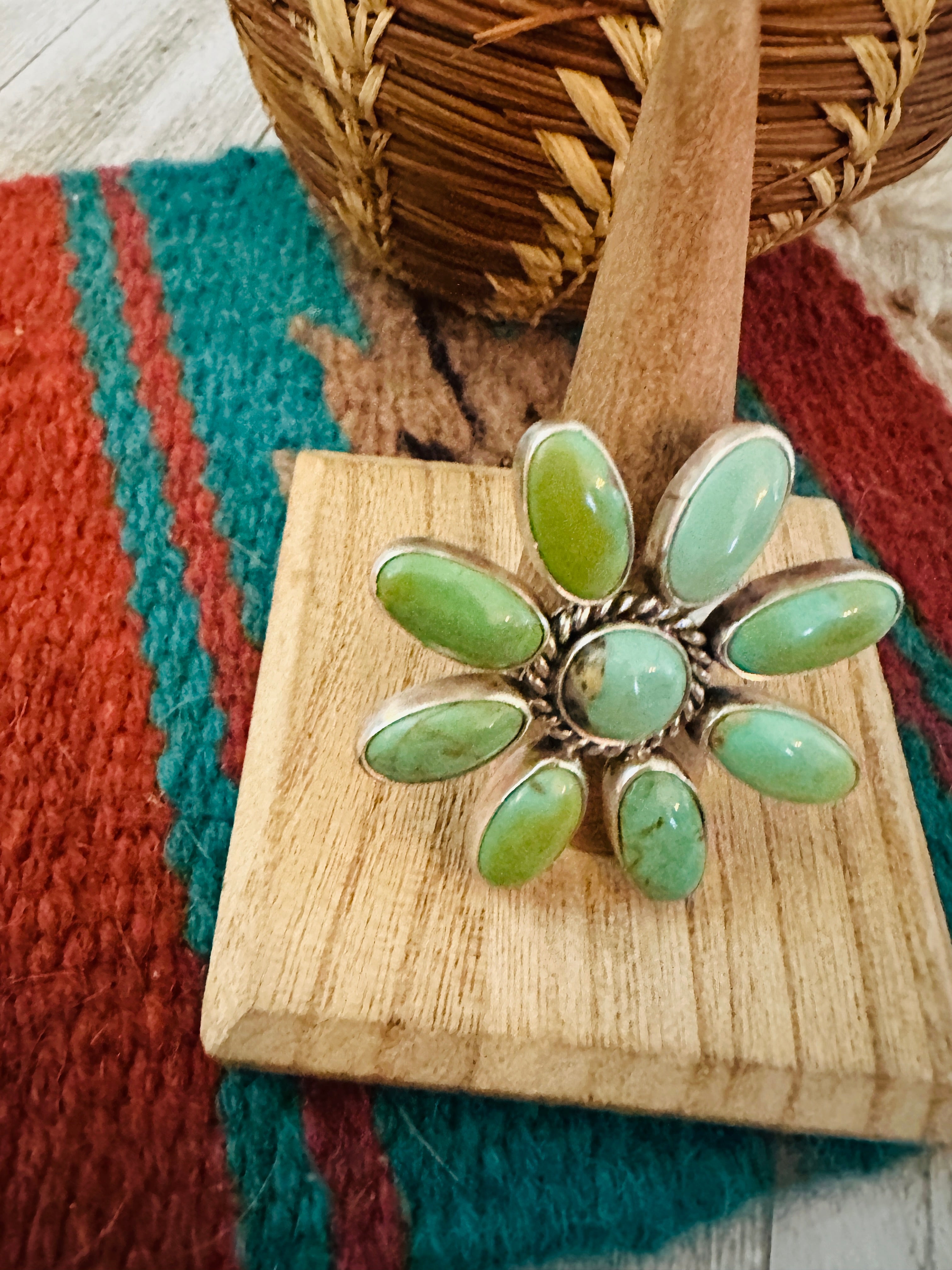 Navajo Sterling Silver & Turquoise Flower Adjustable Ring