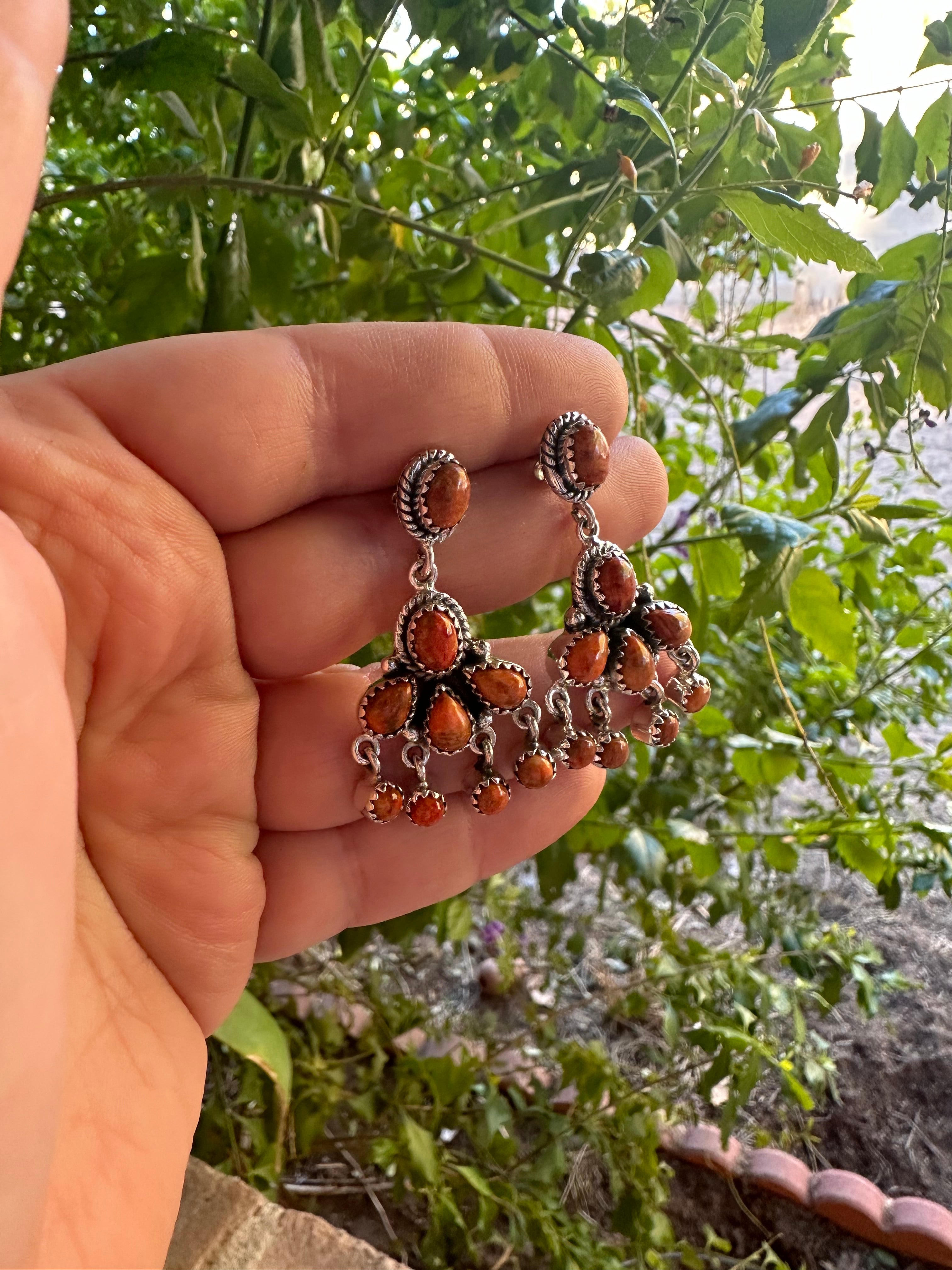 “The Dreamy” Handmade Orange Mojave and Sterling Silver Dangles