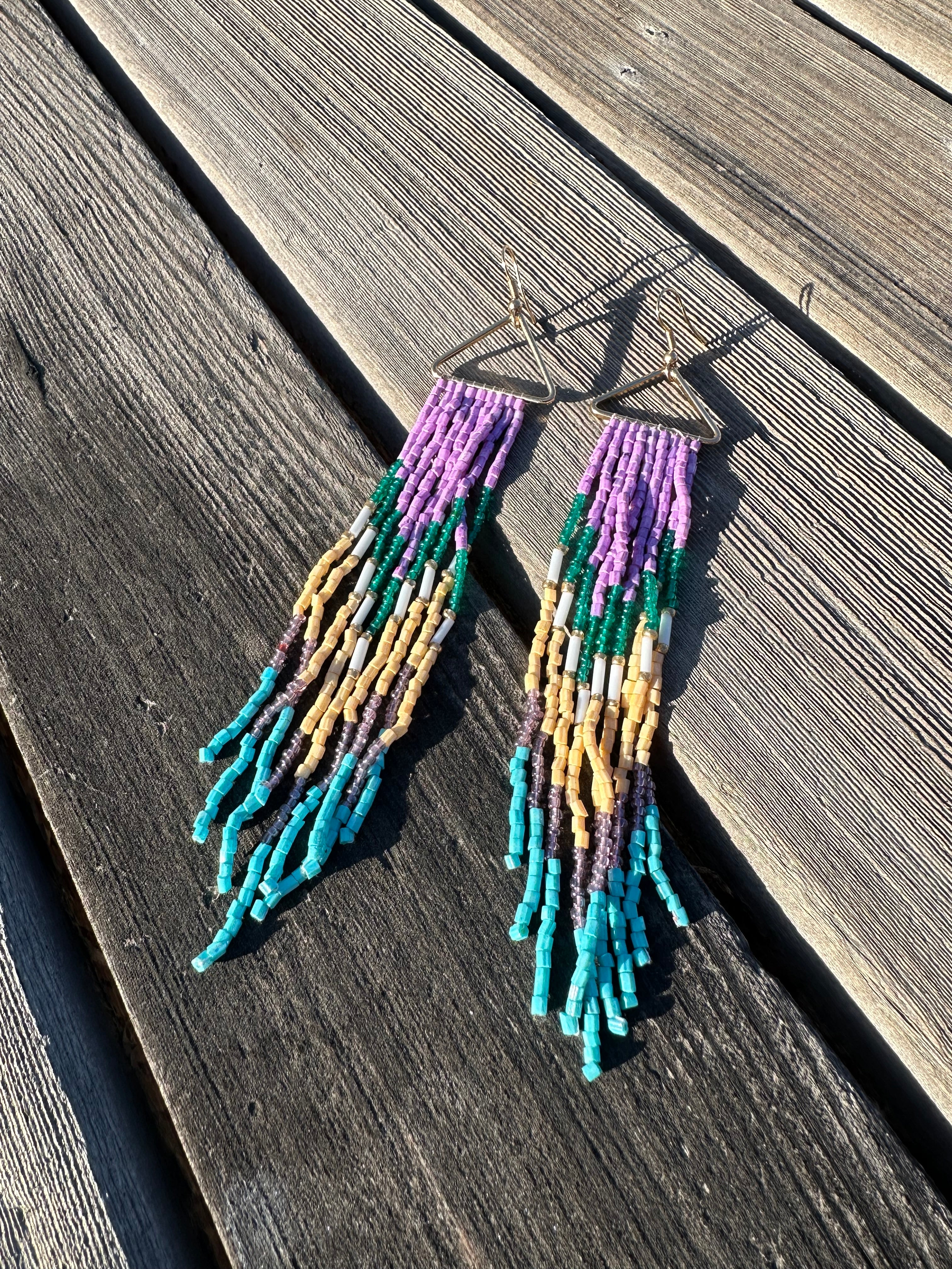 “The Golden Collection” Lavender Haze Handmade Multi Color Beaded Earrings