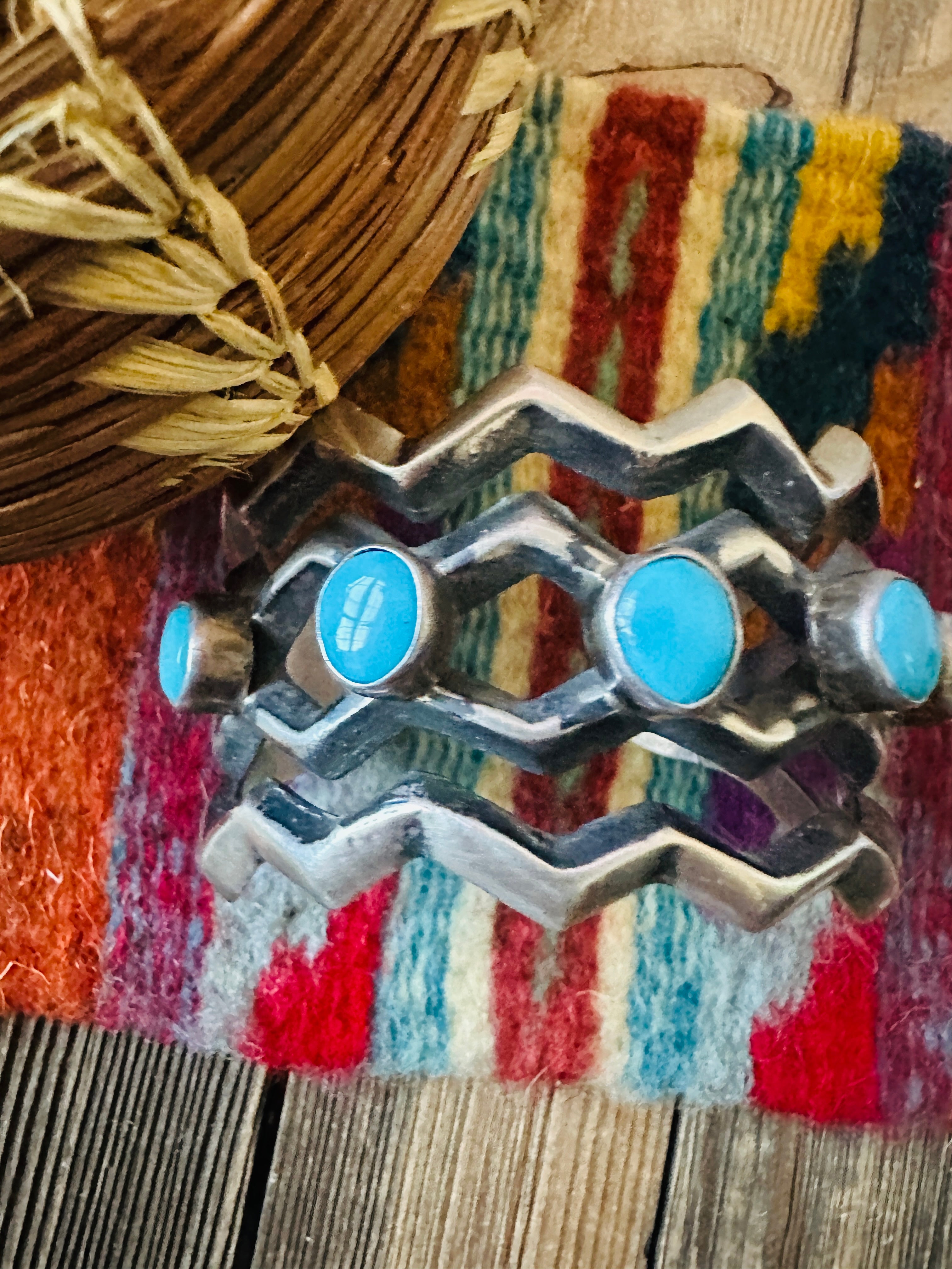 Handcrafted Turquoise & Sterling Silver Zigzag Cuff Bracelet