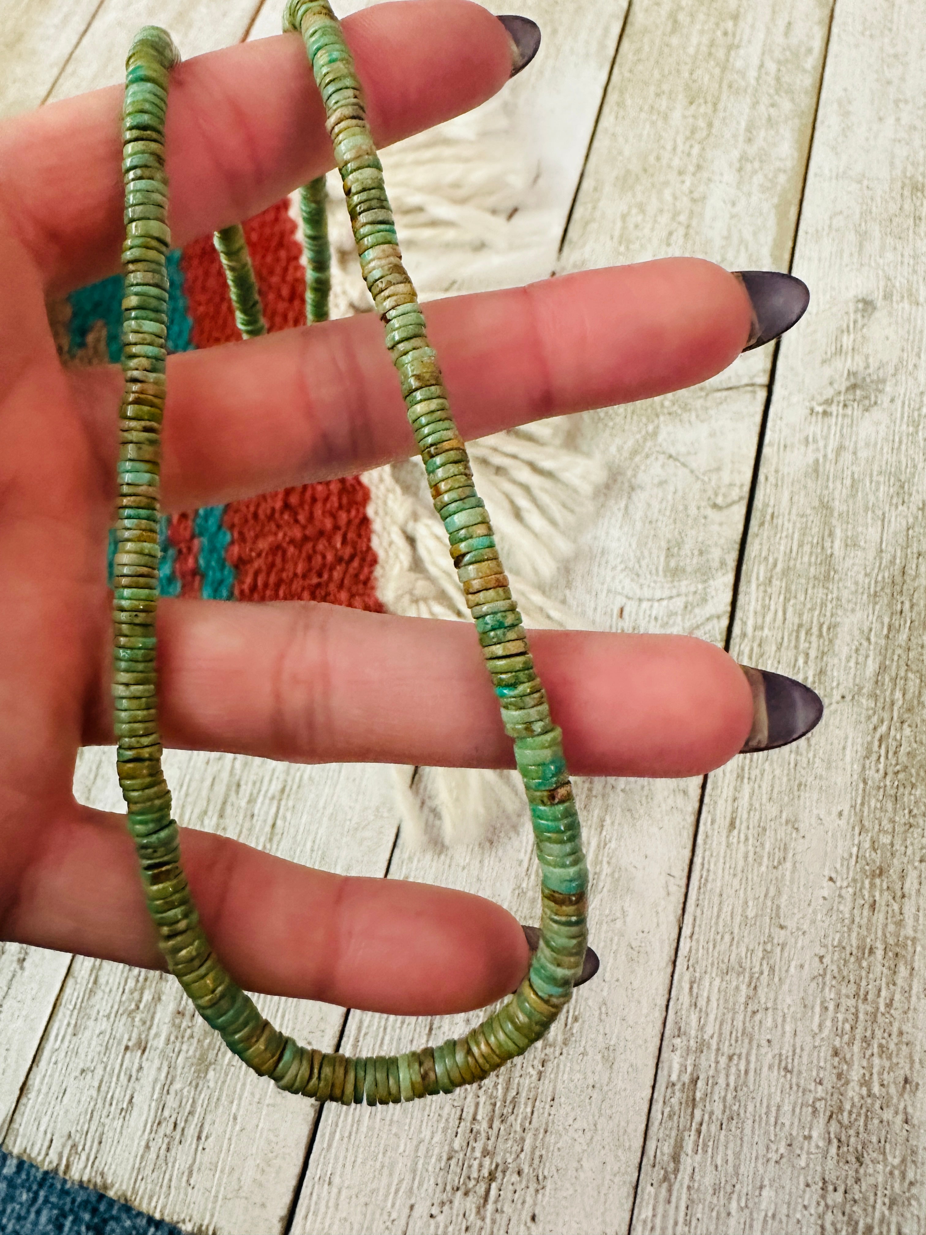 Handcrafted Kingman Turquoise & Sterling Silver Beaded Necklace