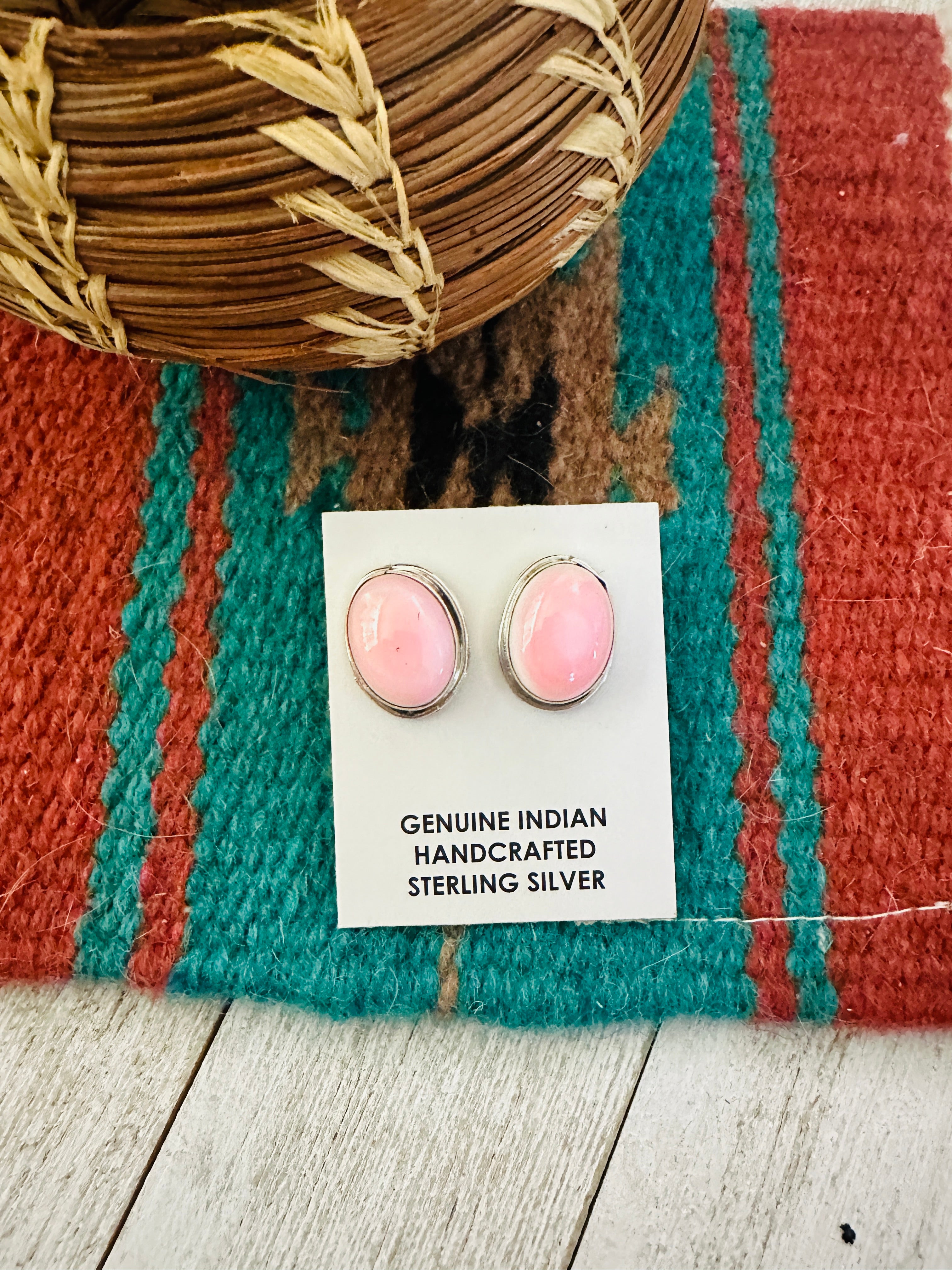 Navajo Sterling Silver & Queen Pink Conch Post Earrings