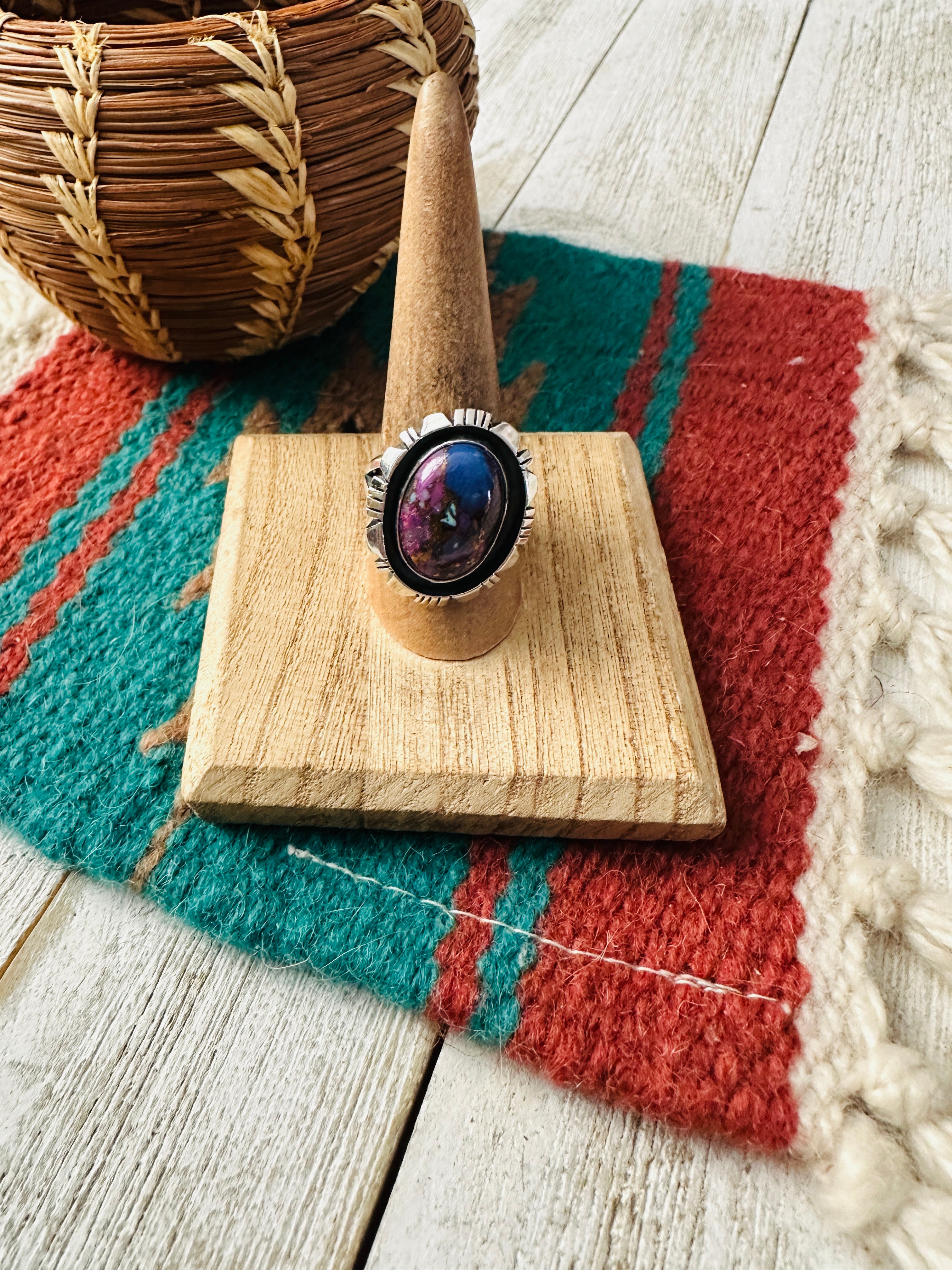 Navajo Sterling Silver & Pink Dream Mojave Adjustable Ring