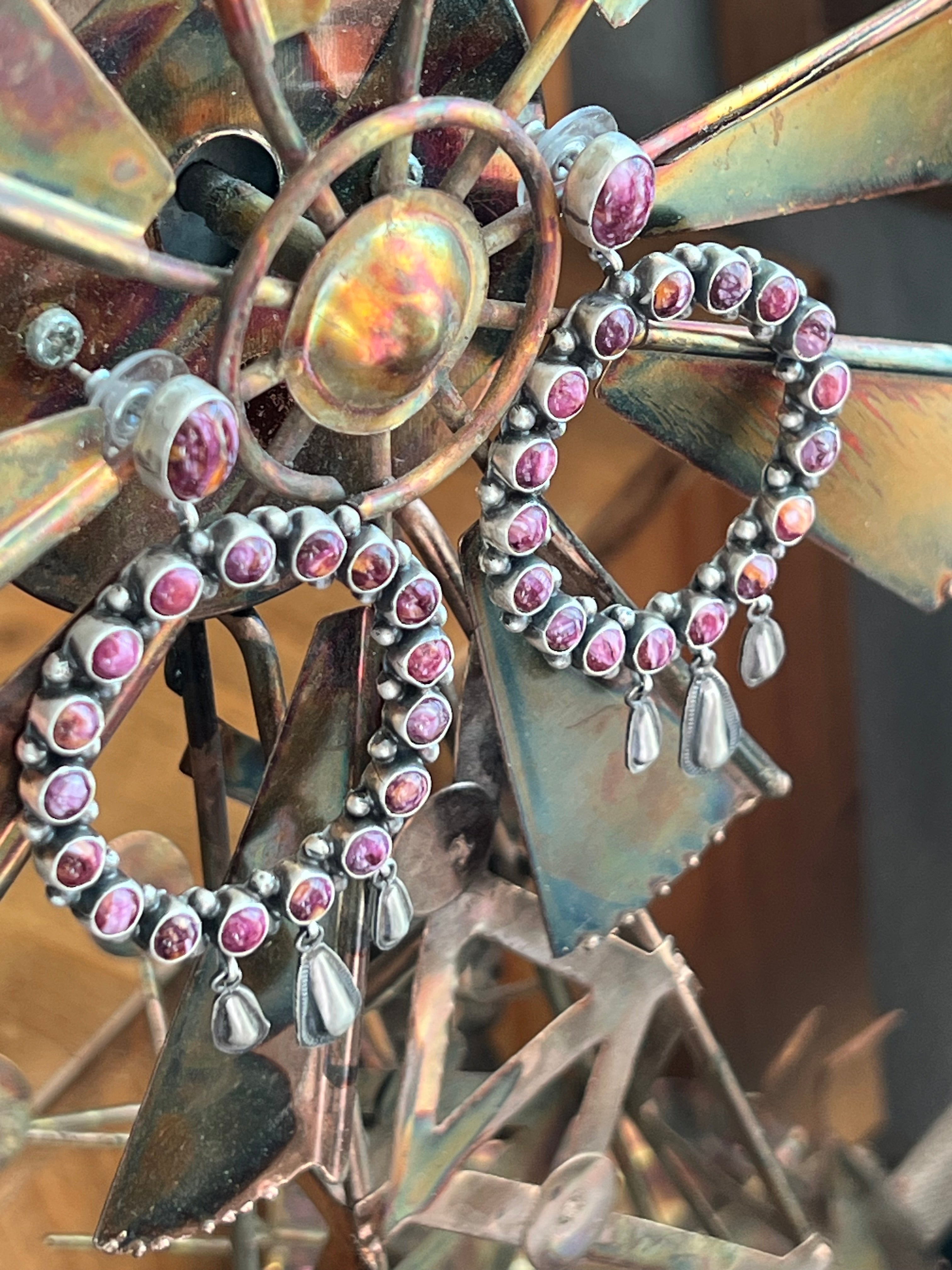 Handcrafted Purple Spiny & Sterling Silver Dangle Earrings by Sheila Tso