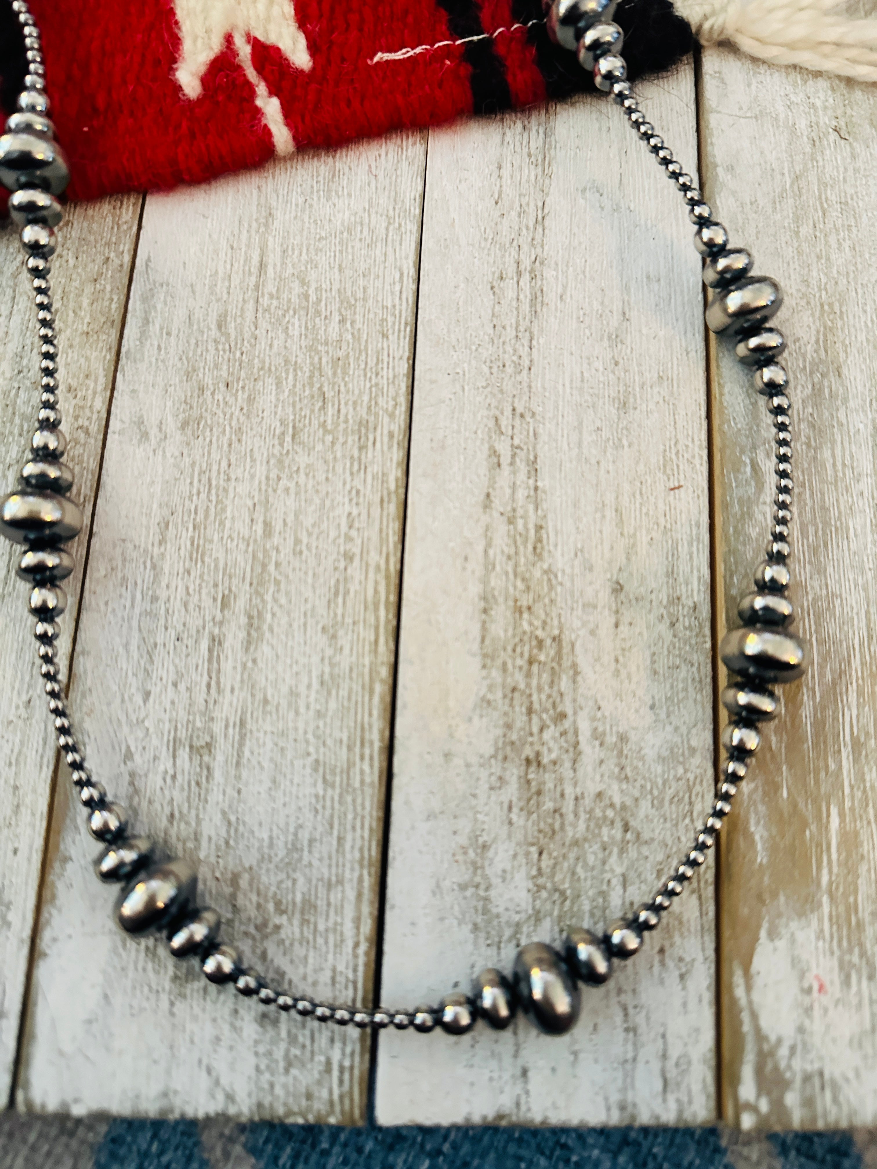 Navajo Sterling Silver Pearl 36” Beaded Necklace