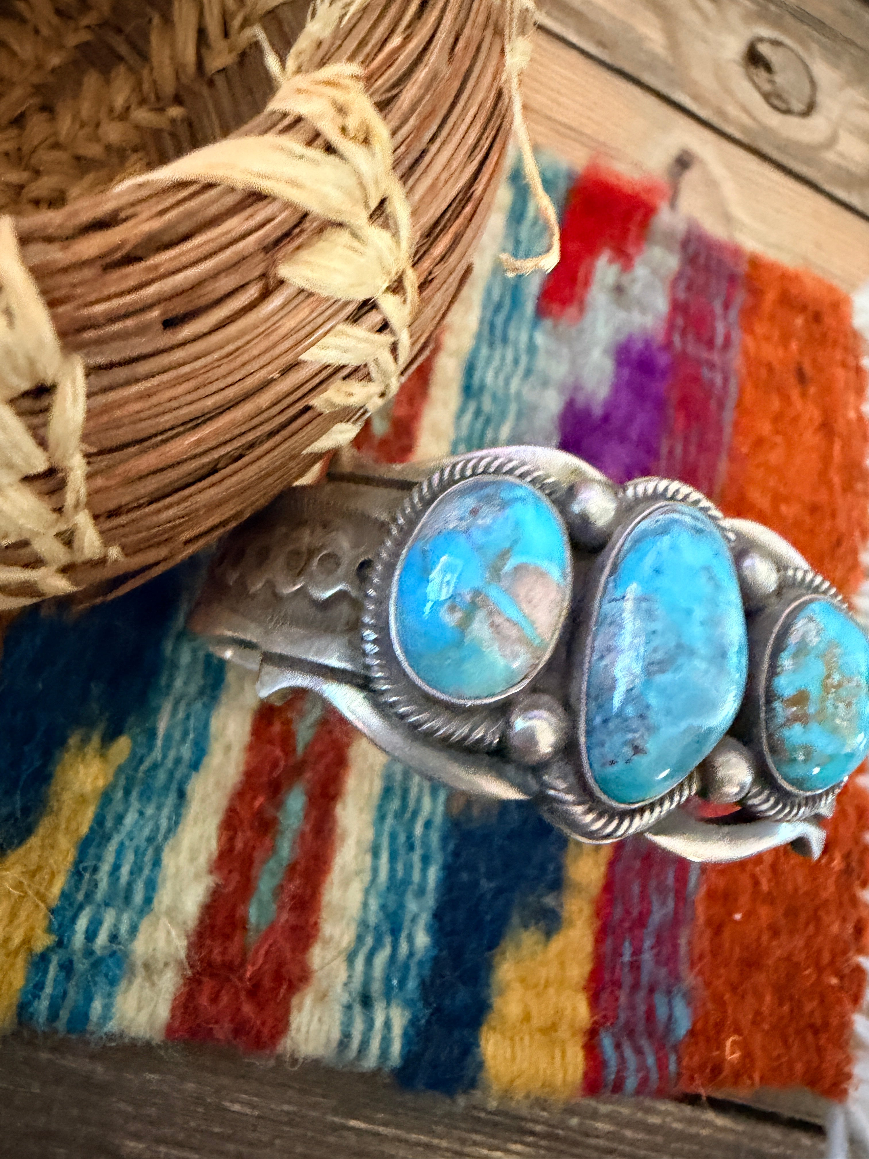 Handcrafted Turquoise & Sterling Silver Cuff Bracelet by Larry Martinez