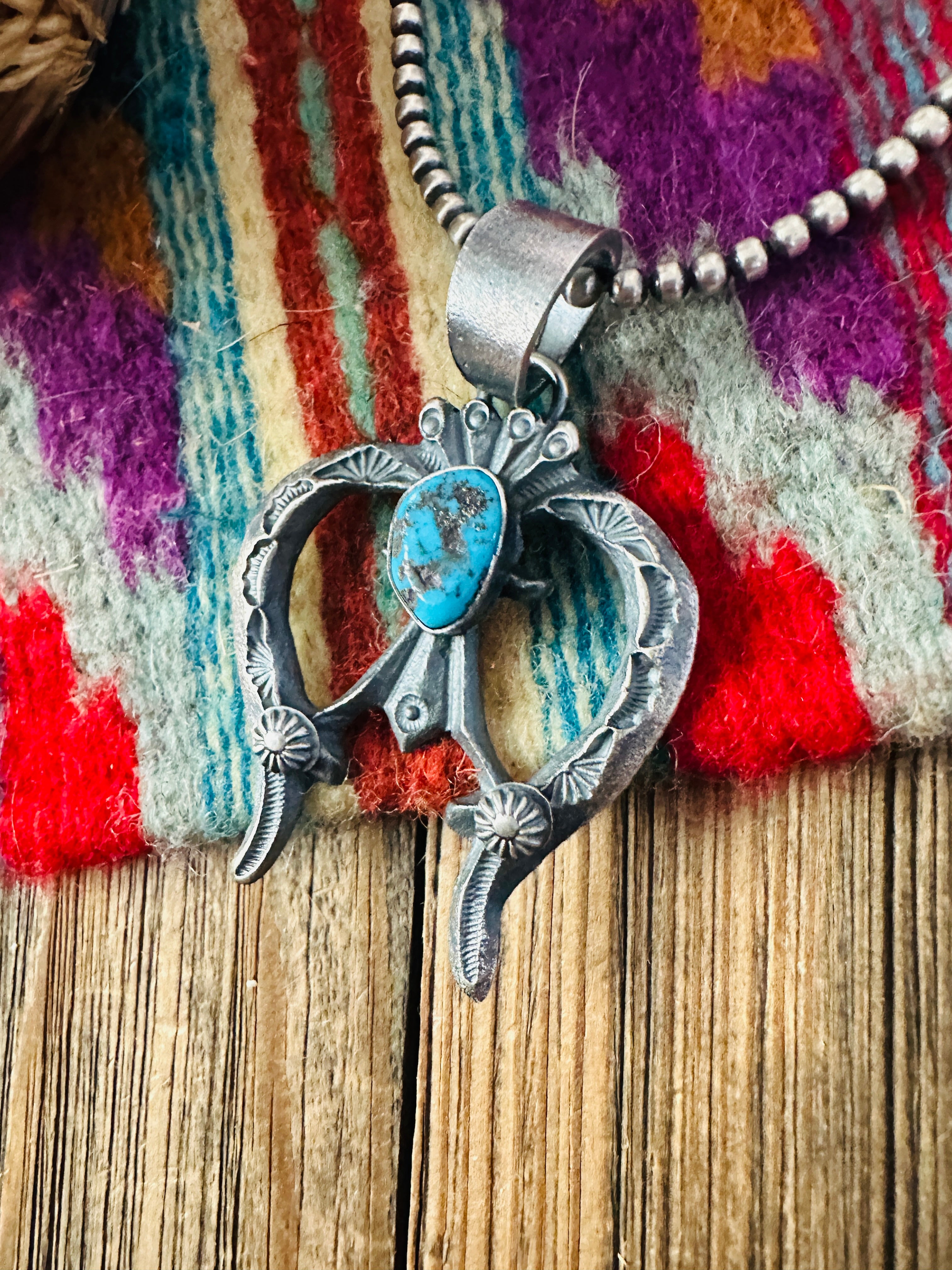 Handcrafted Sterling Silver & Kingman Turquoise Naja Pendant by Kevin Billah