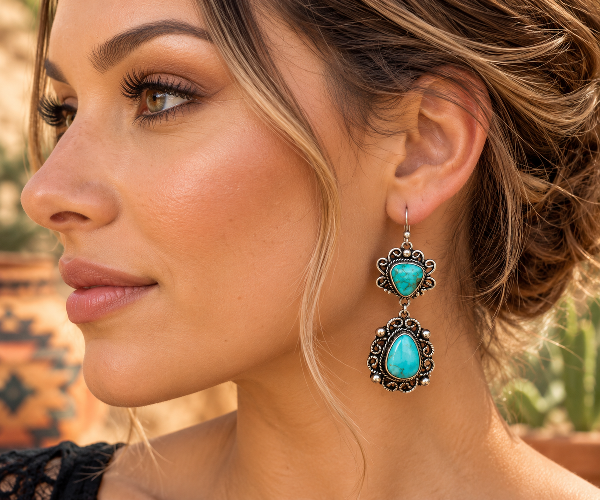 Handcrafted Turquoise & Sterling Silver Dangle Earrings by Sheila Becenti