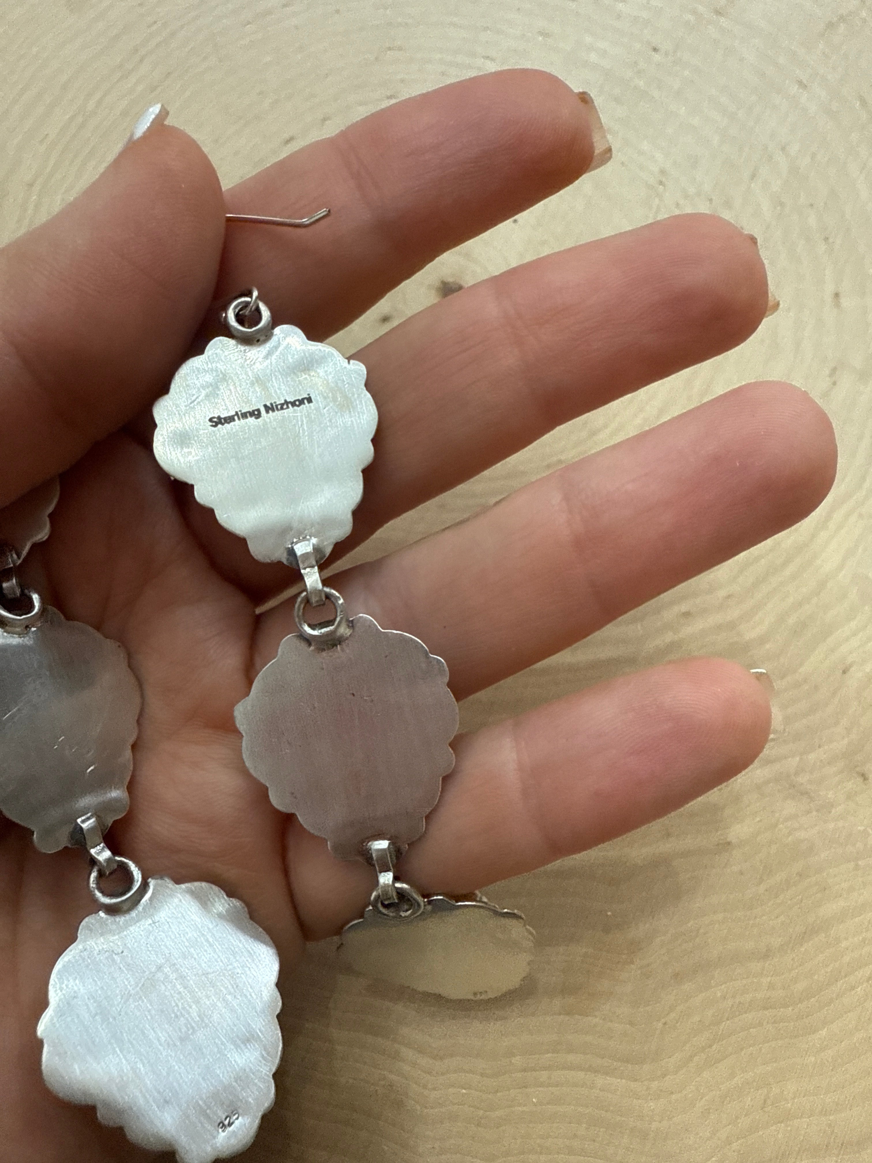 Handmade Number 8 Turquoise and Sterling Silver Dangle Earrings