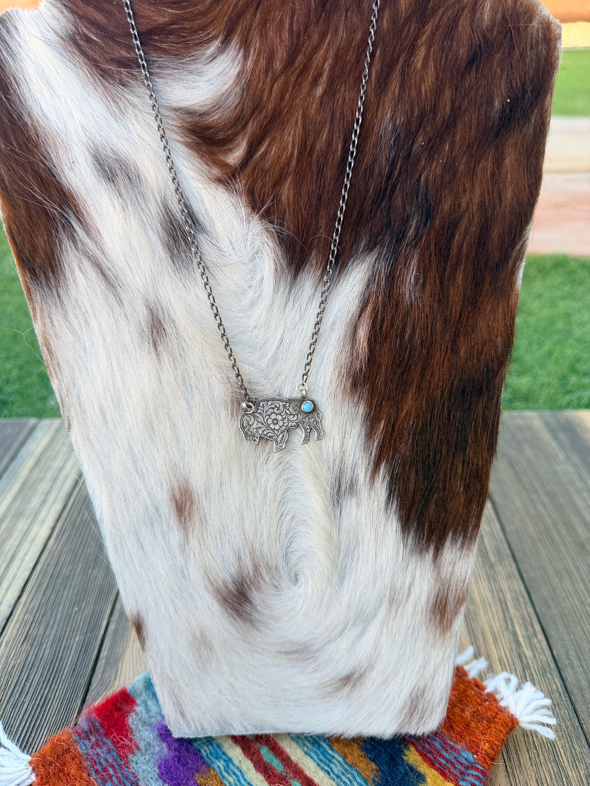 Handmade Sterling Silver & Turquoise Buffalo Necklace