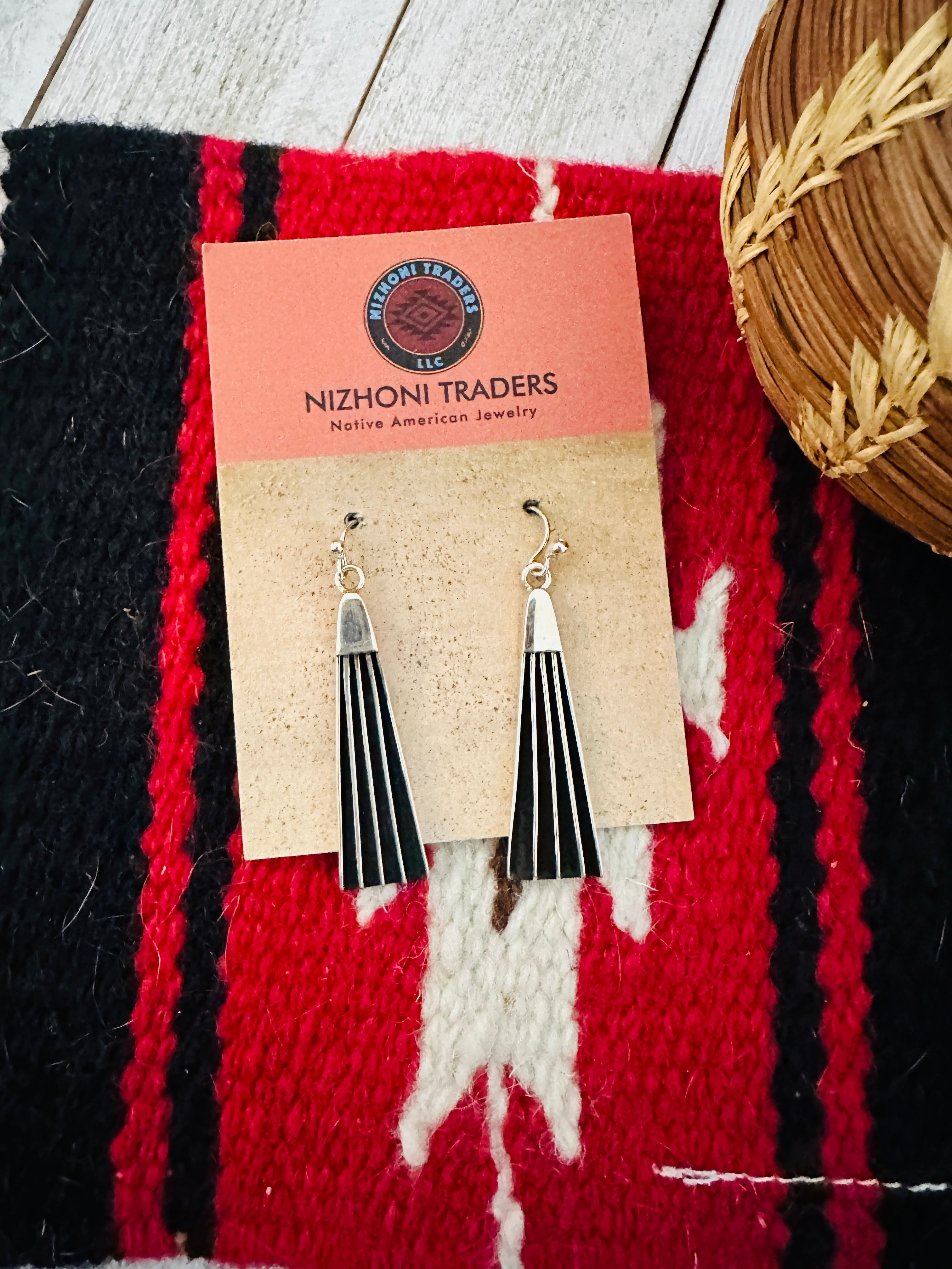 Navajo Hand Stamped Beth Dutton Sterling Silver Dangle Earrings