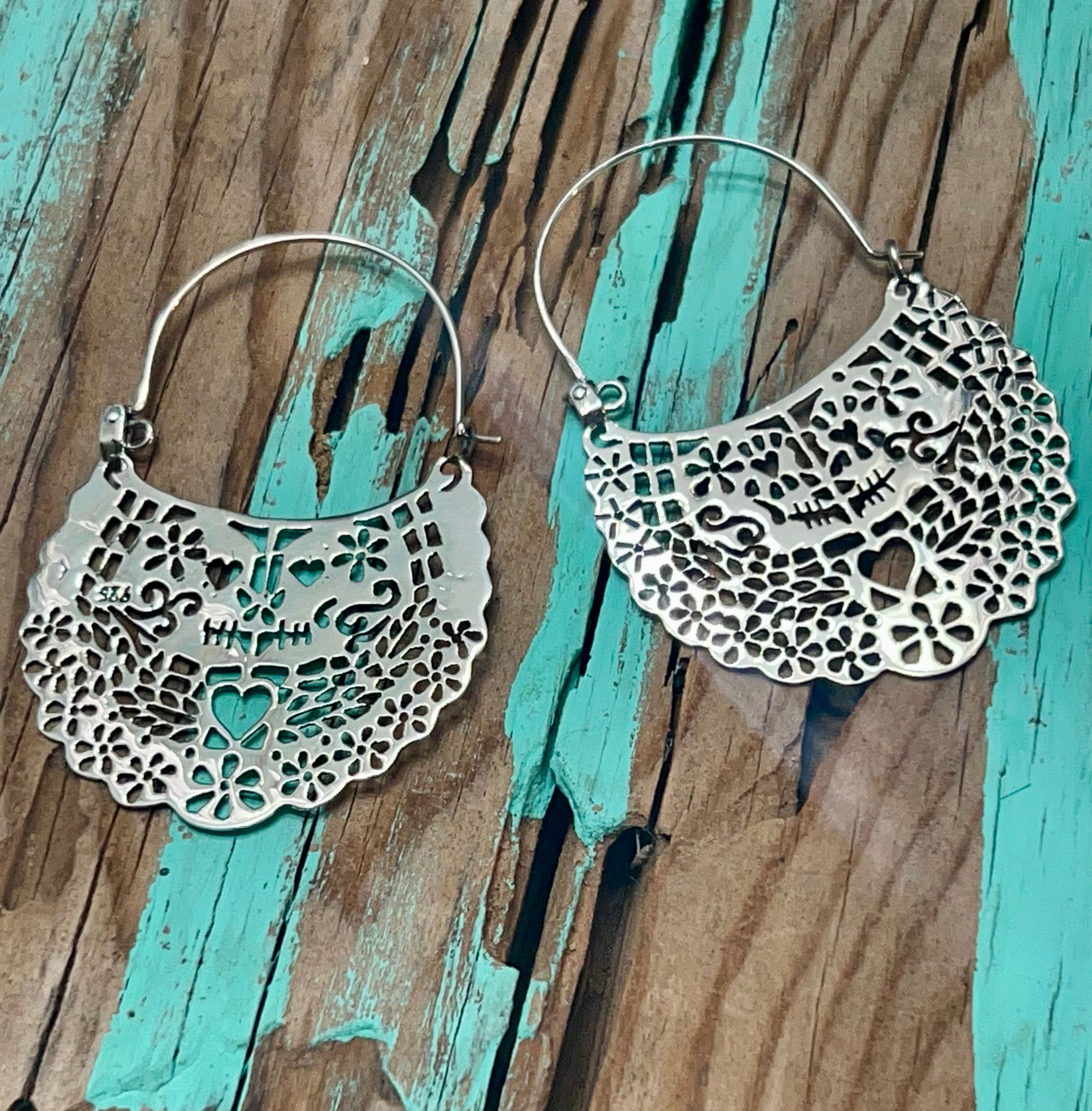 Papel Picado Lovers Sterling Silver Earrings on Hook