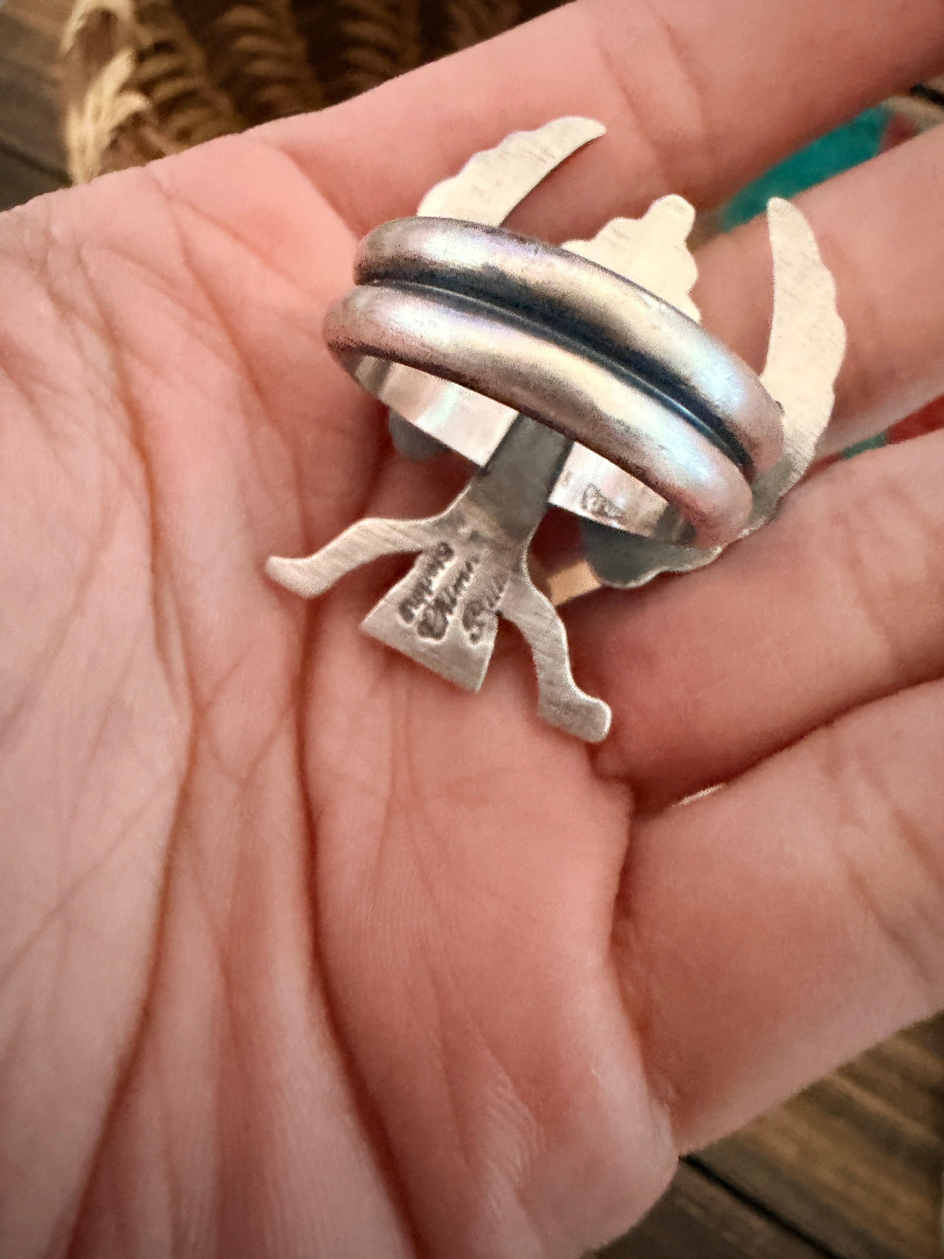 Handcrafted Turquoise and Sterling Silver Knifewing Ring size 8.5 by Chimney Butte