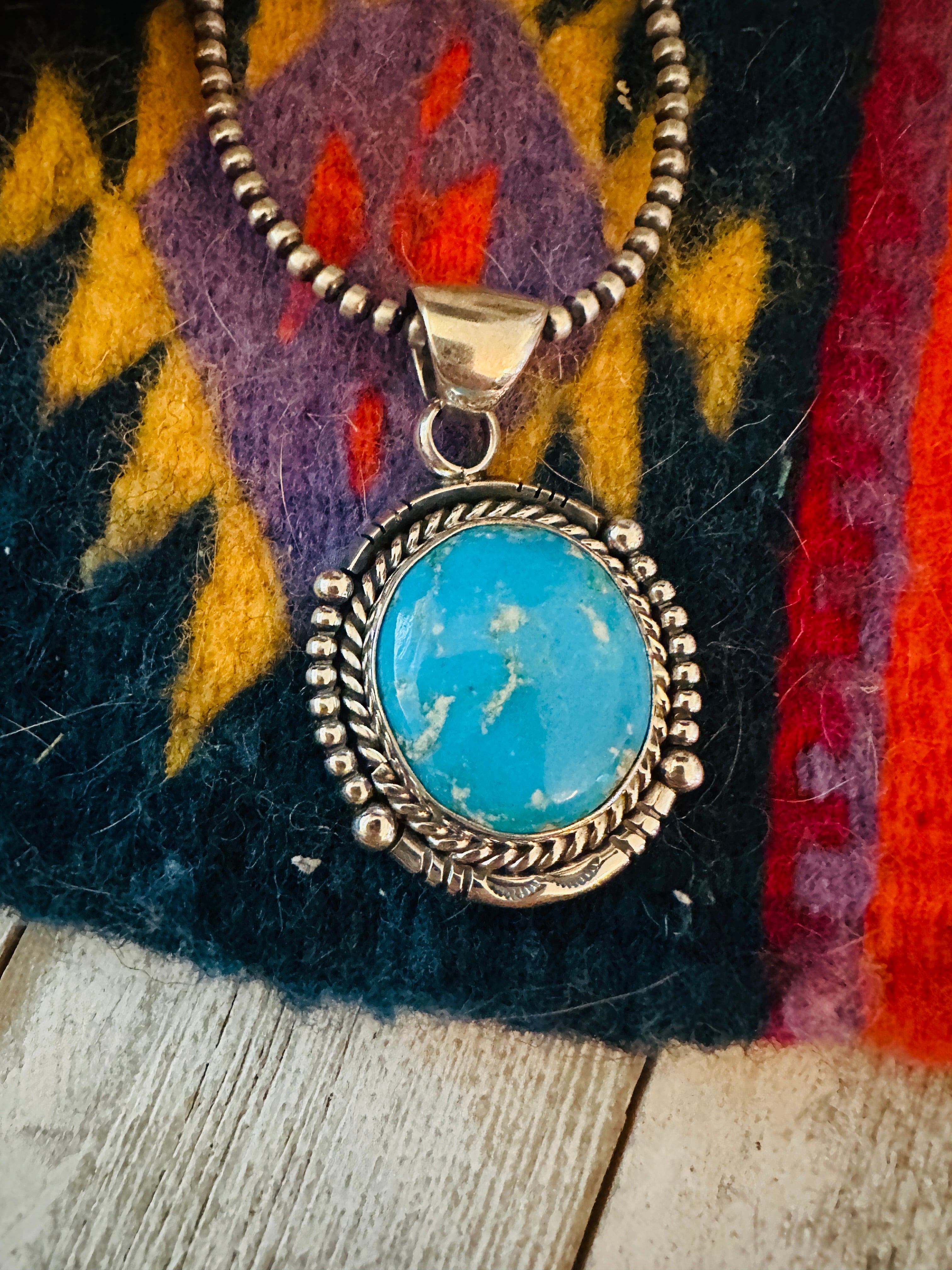 Navajo Kingman Turquoise & Sterling Silver Pendant