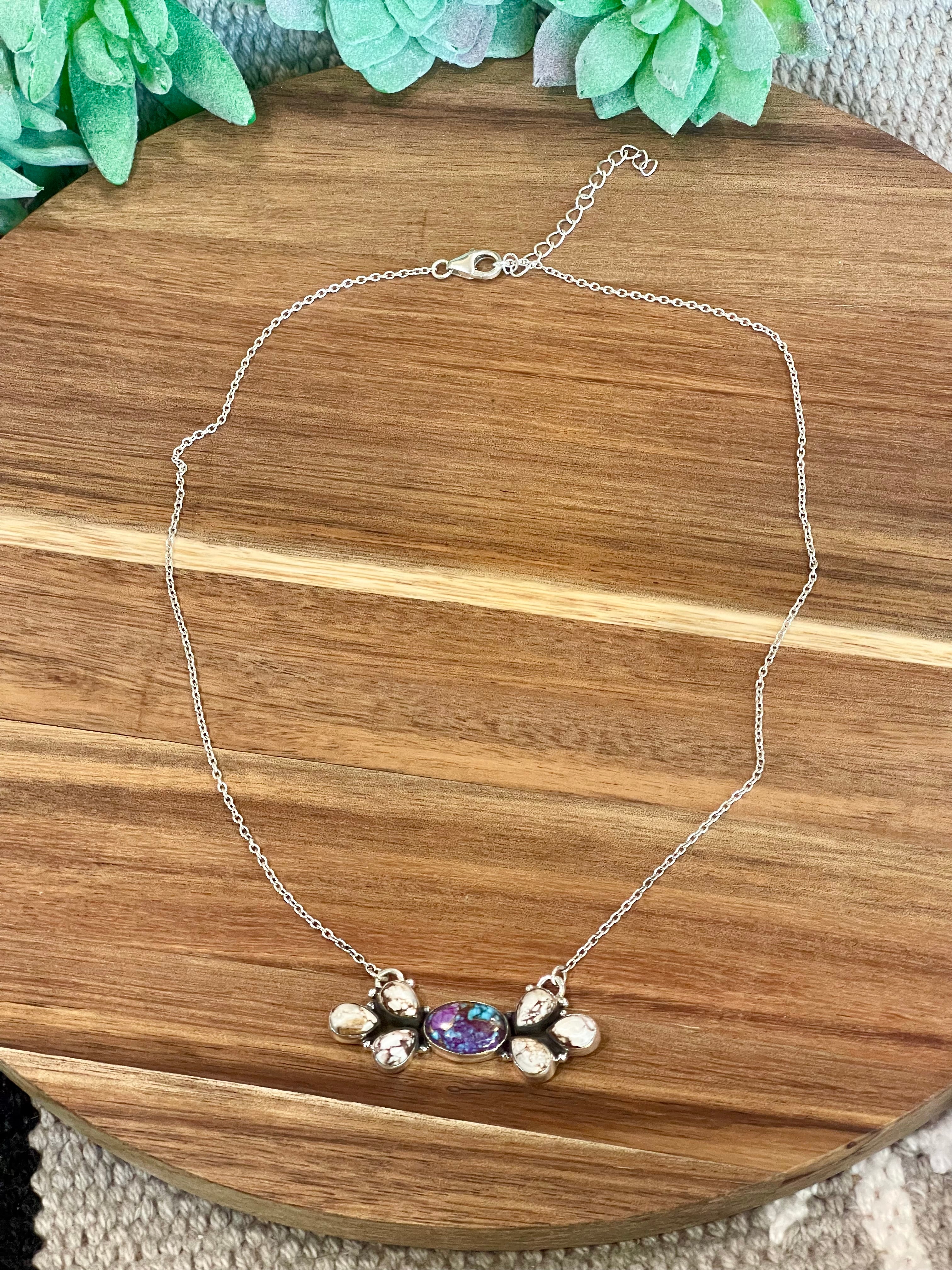 Handmade Sterling Silver, Purple Mojave & Wild Horse Bar Necklace