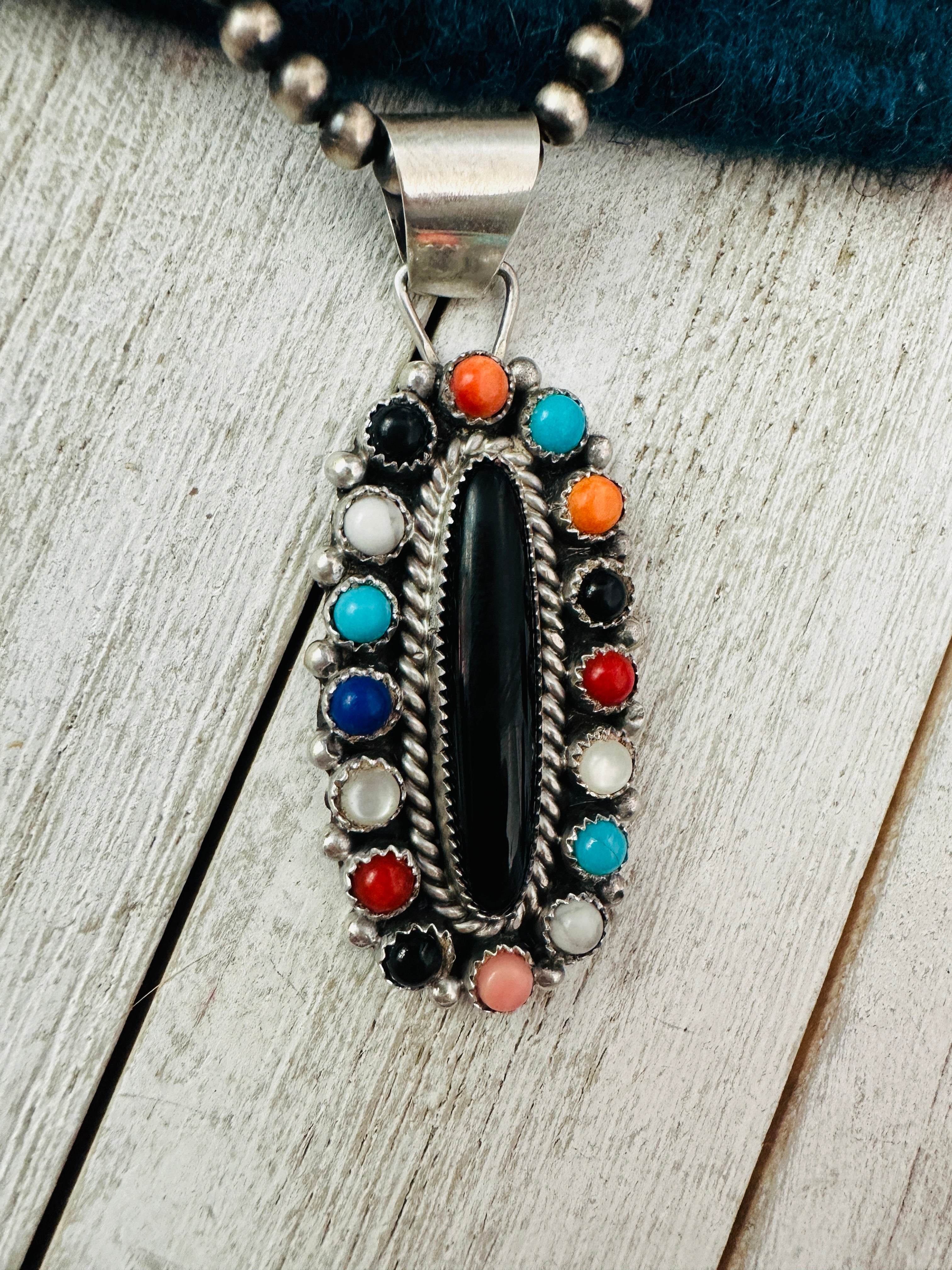 Navajo Multi Stone & Sterling Silver Cluster Pendant