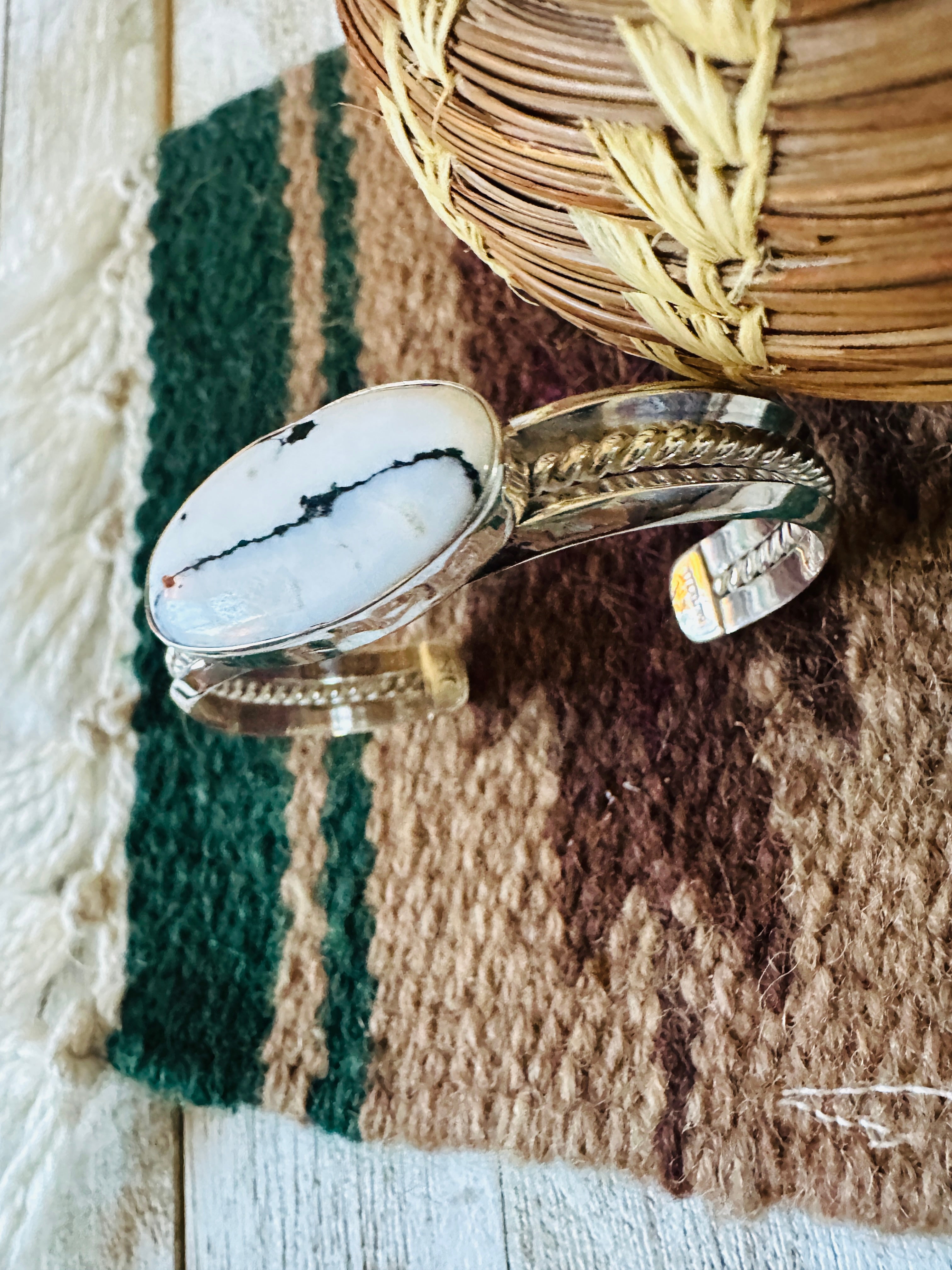 Navajo White Buffalo & Sterling Silver Cuff Bracelet