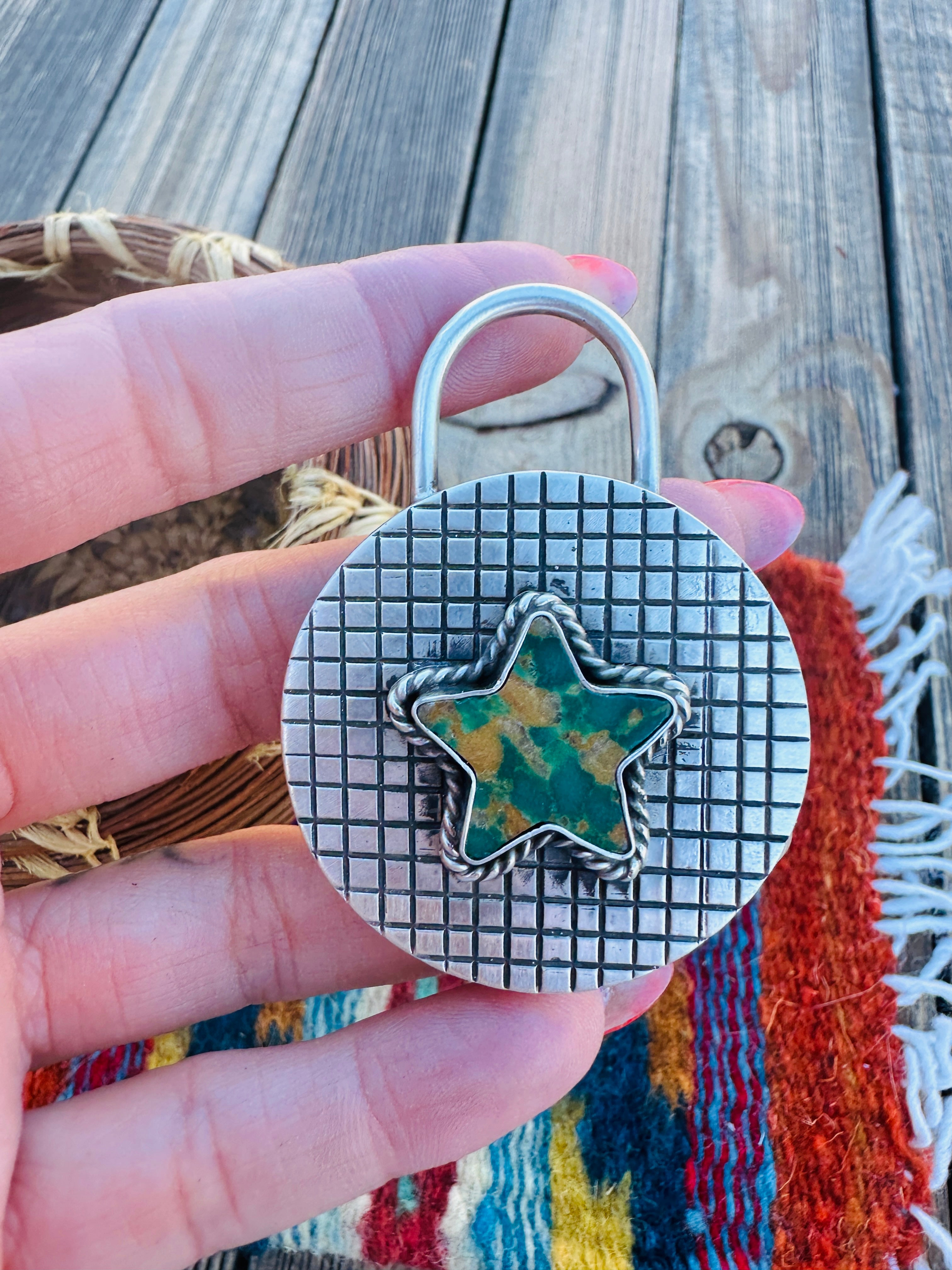 Handcrafted Turquoise & Sterling Silver Locket Style Pendant by Charles Johnson