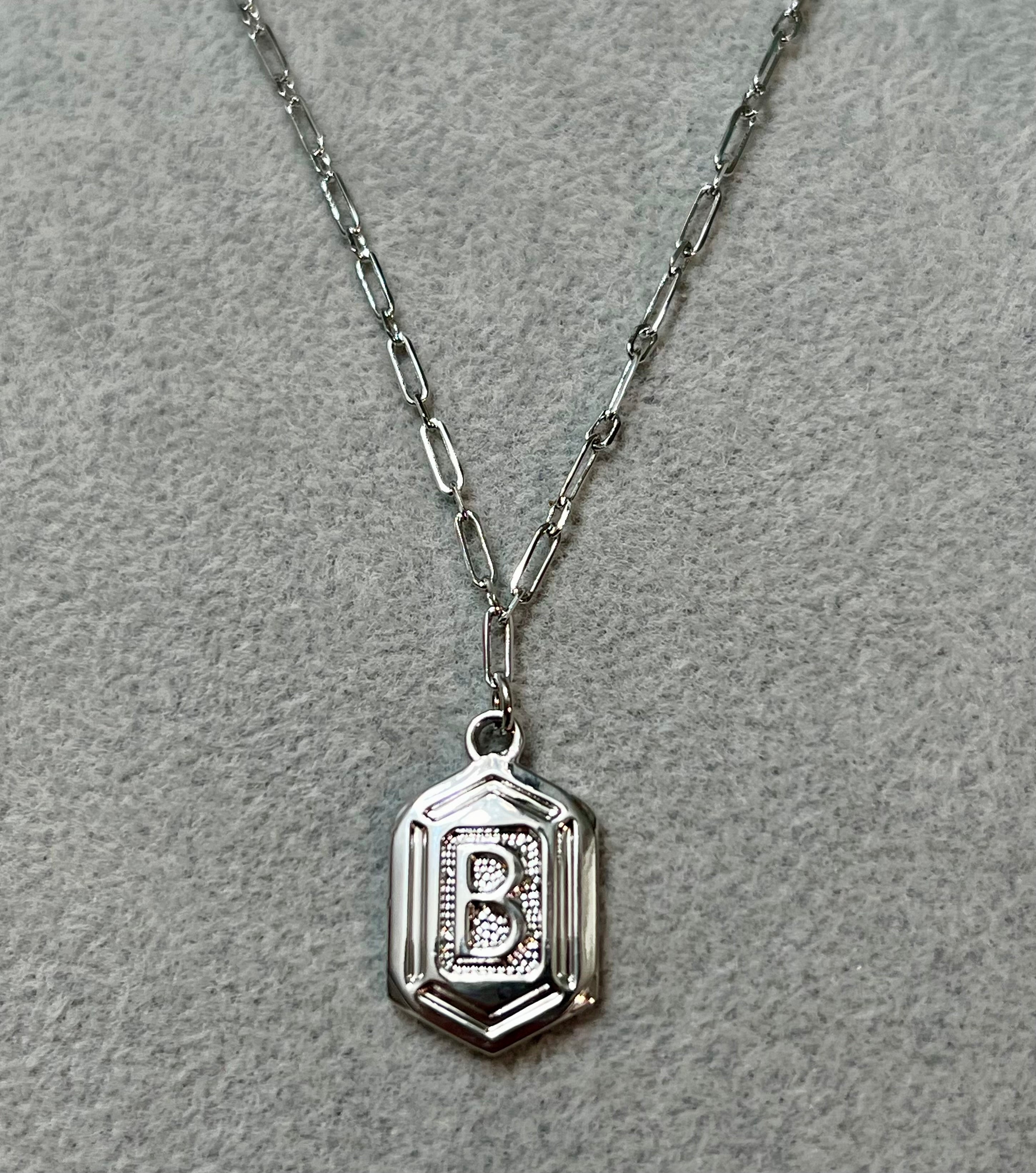 Hexagon Tag Initial “B” Pendant Necklace