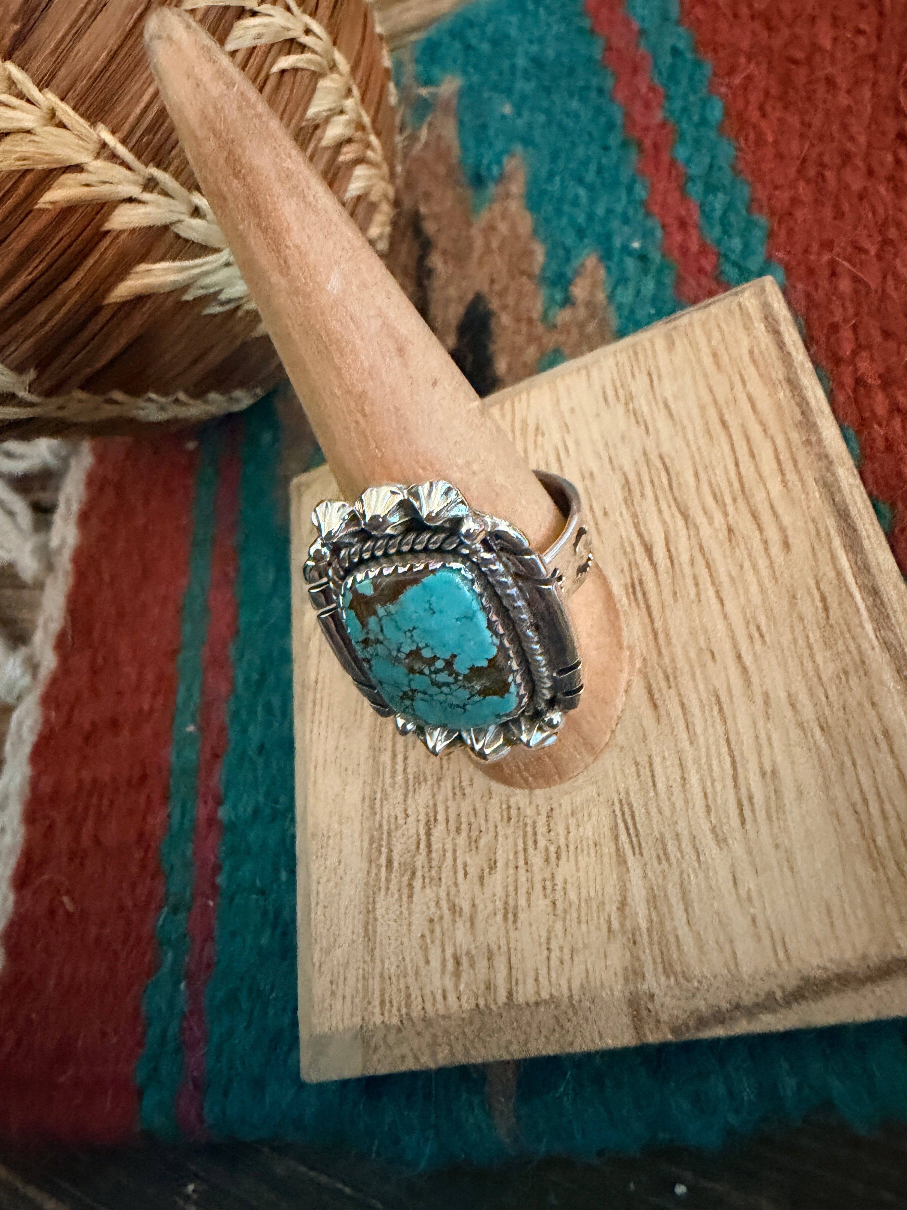 Handmade Sterling Silver Number 8 Turquoise Adjustable Ring Signed Nizhoni