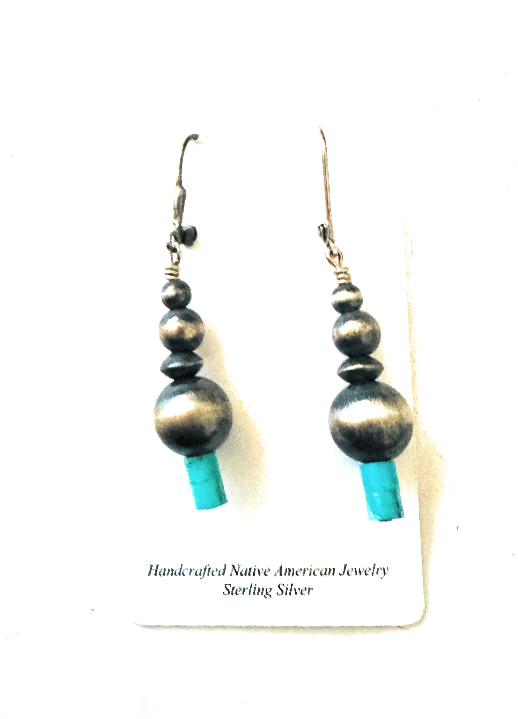 Navajo Turquoise & Sterling Silver Beaded Dangle Earrings