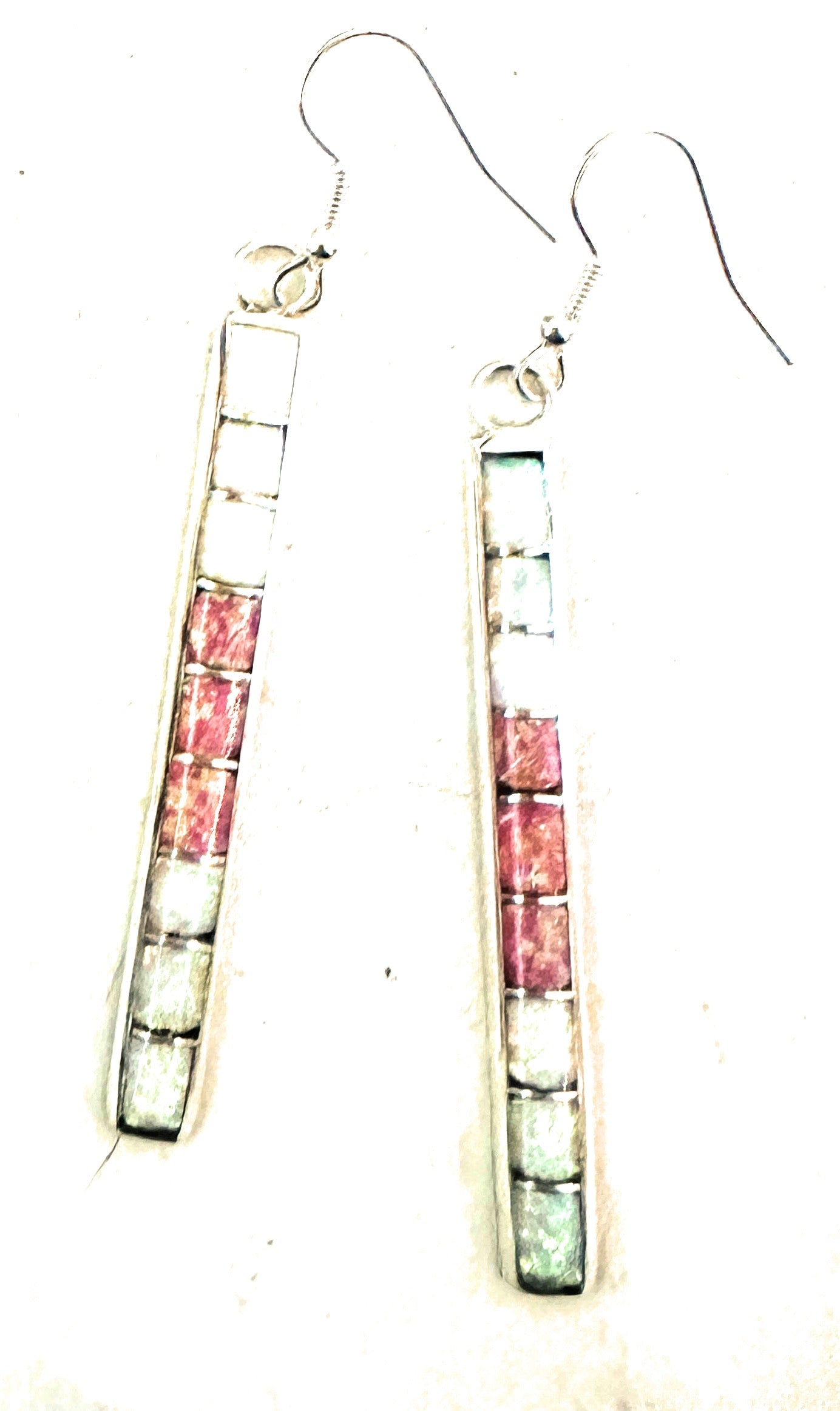 Zuni Sterling Silver & Fire Opal Inlay Dangle Earrings