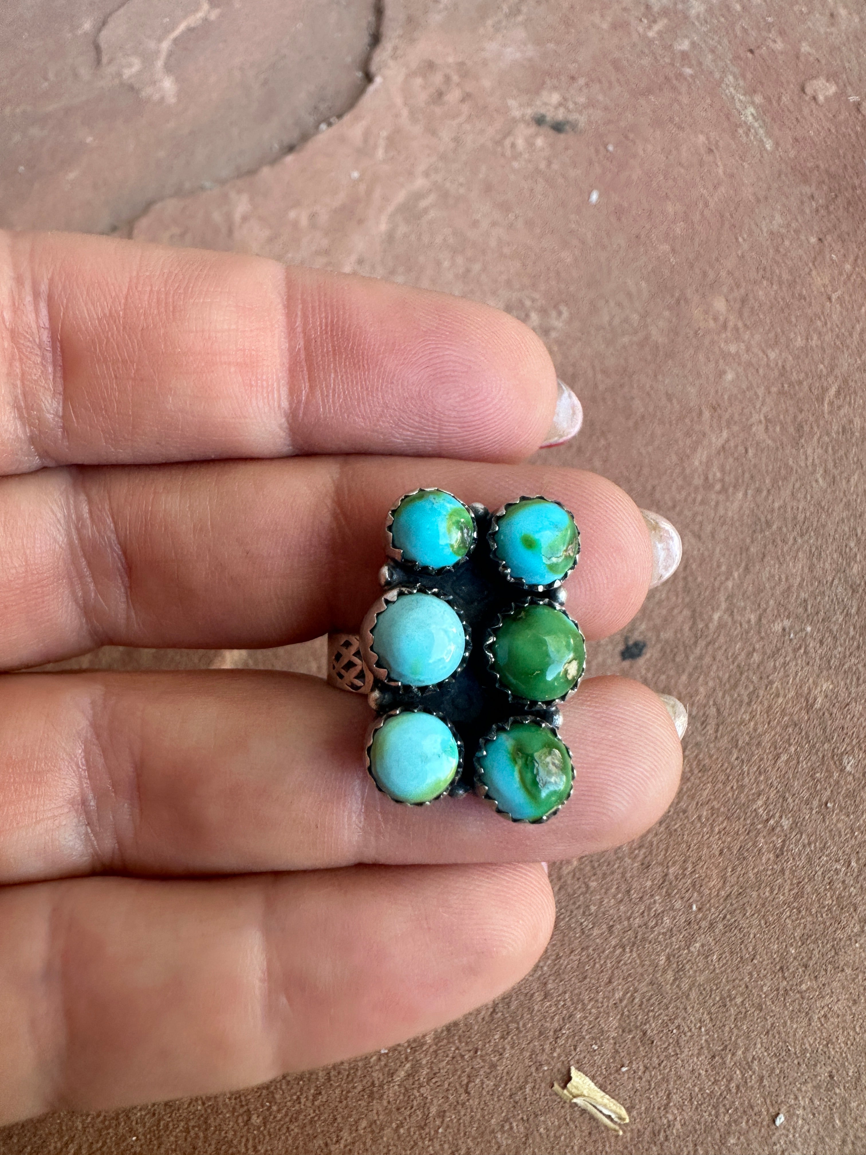 Handmade Sonoran Mountain Turquoise & Sterling Adjustable 6 Stone Ring