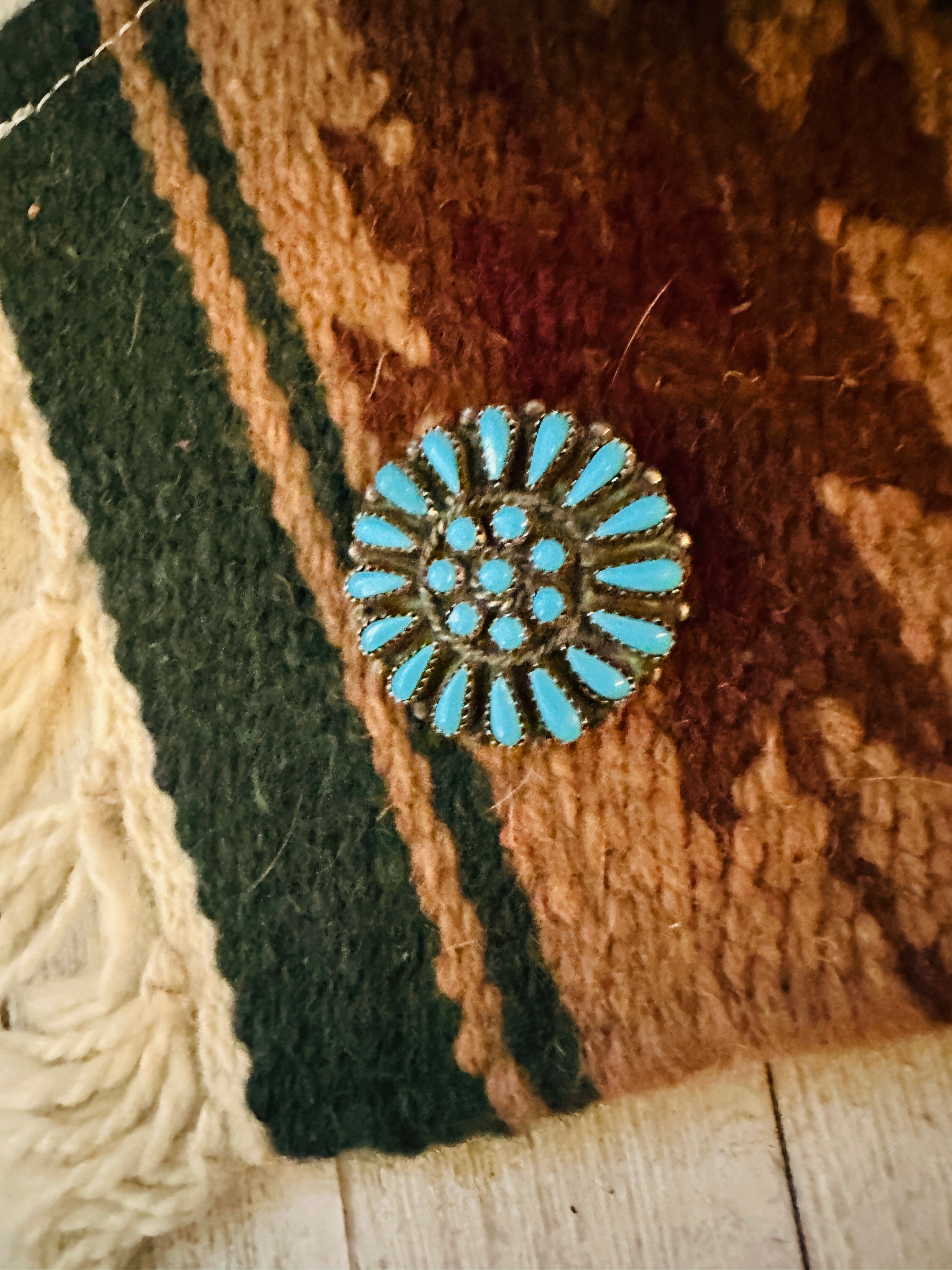 Vintage Navajo Turquoise & Sterling Silver Cluster Brooch