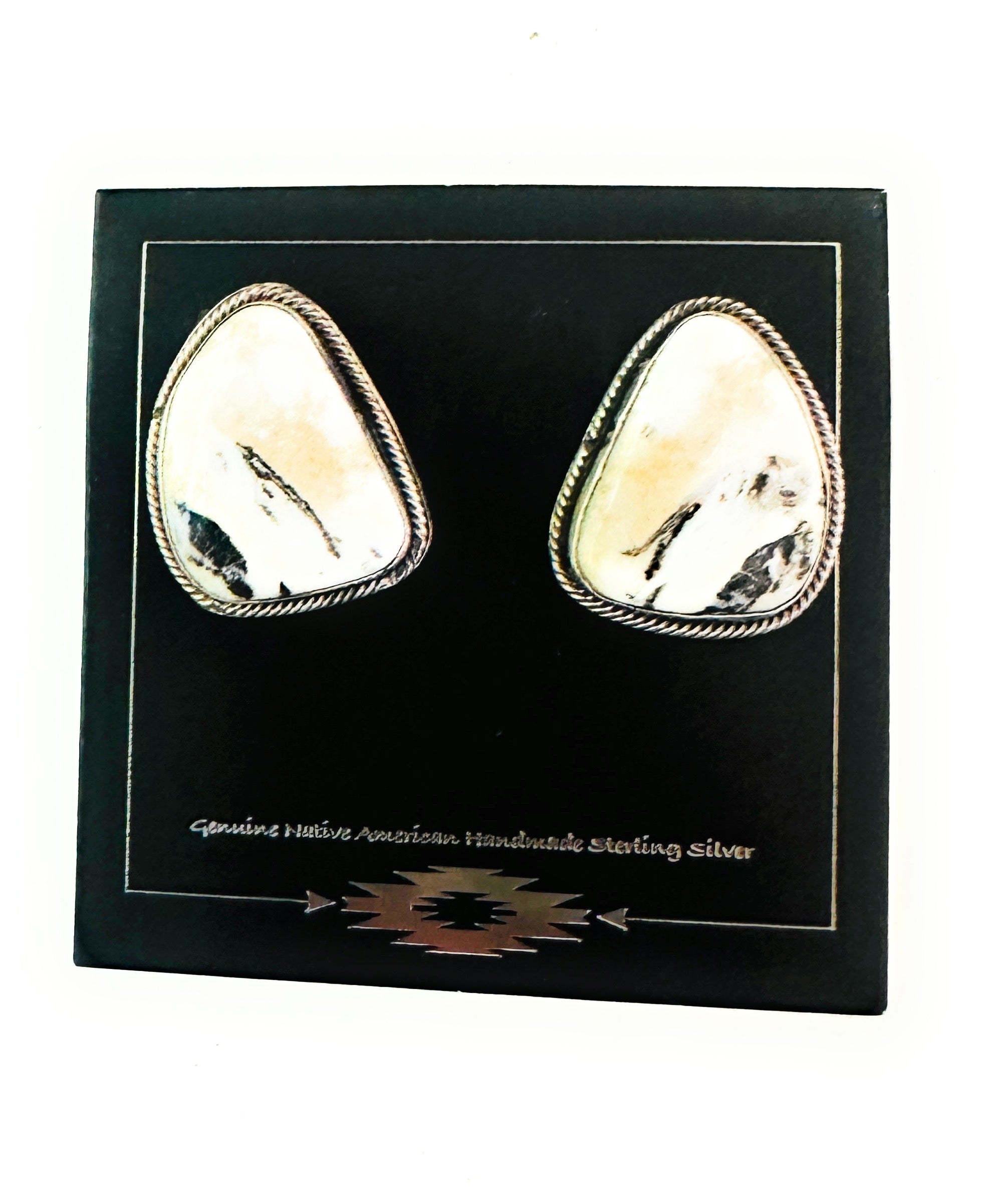 Navajo White Buffalo & Sterling Silver Post Earrings