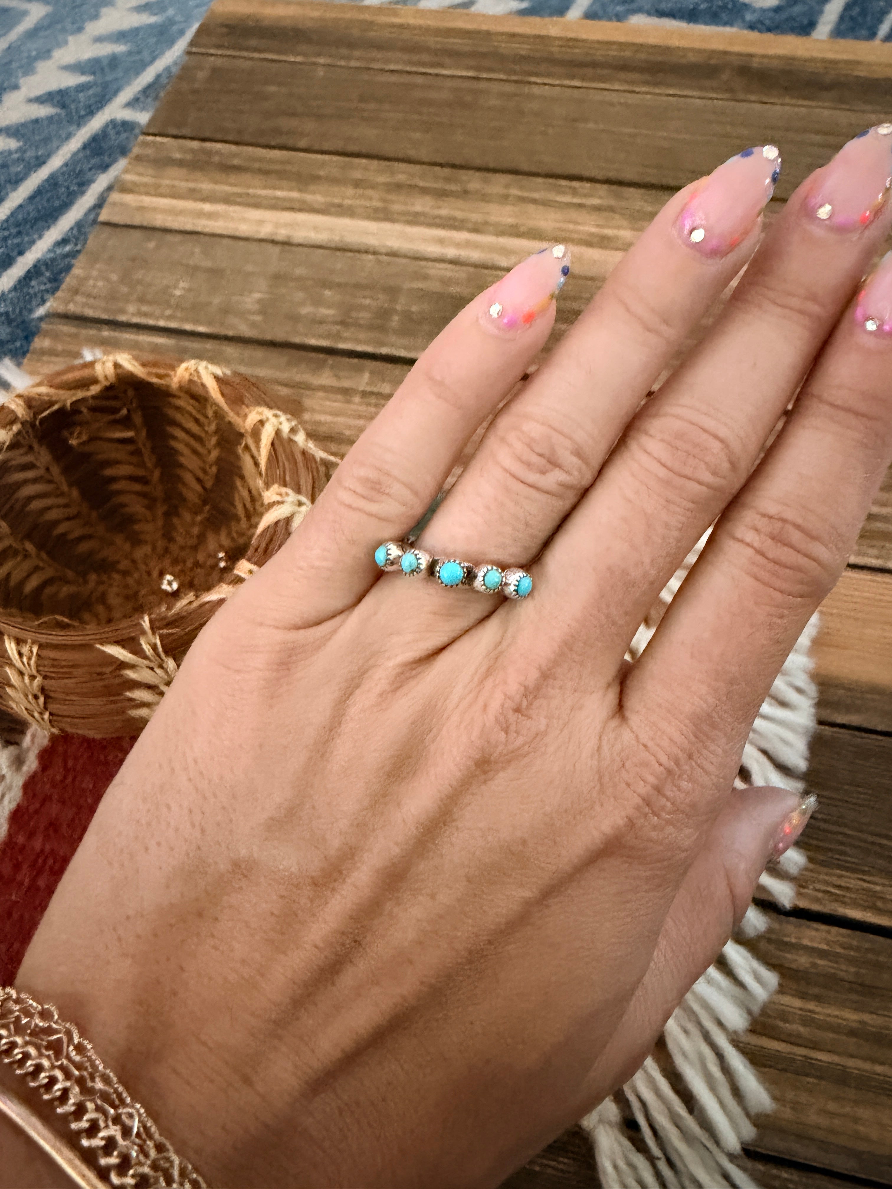 Handcrafted Turquoise & Sterling Silver Twisted Band Ring Size 4.5
