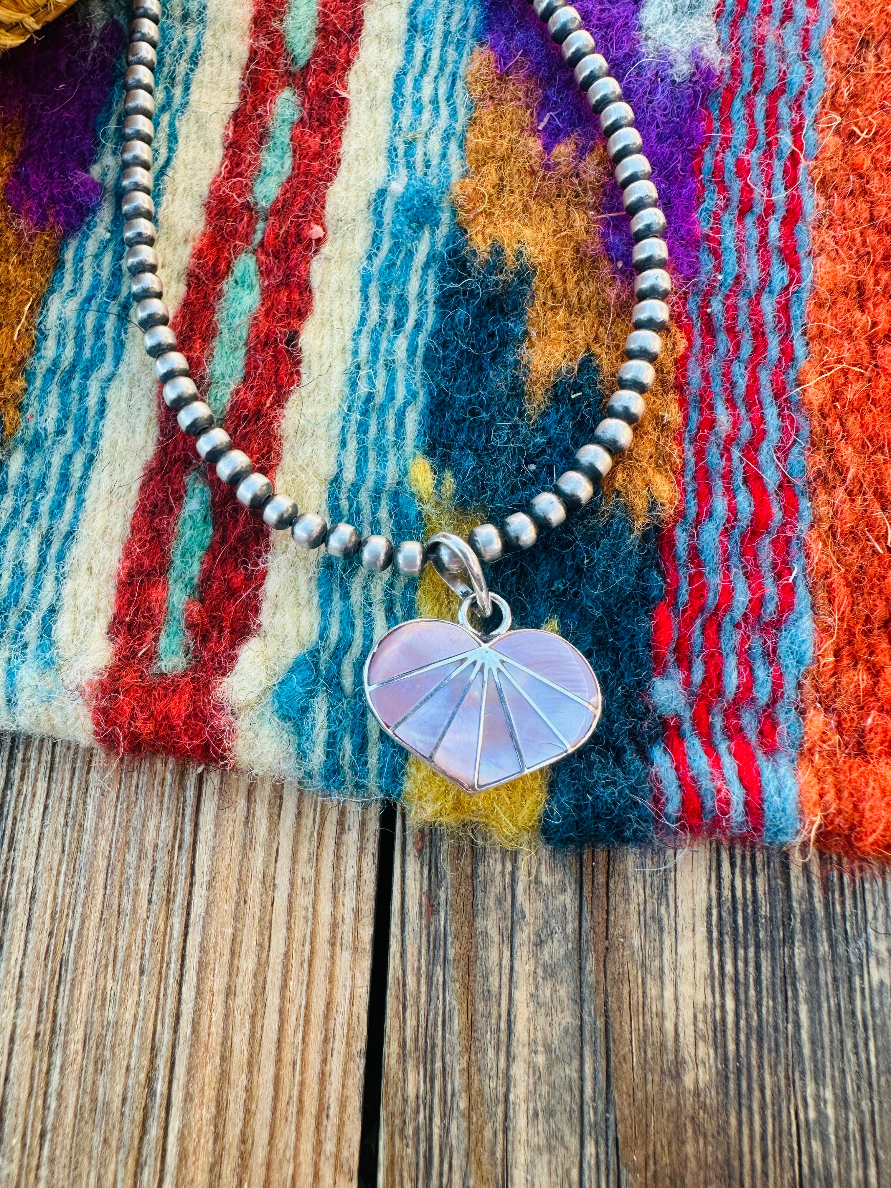 Handcrafted Sterling Silver and Mother of Pearl Inlay Heart Pendant