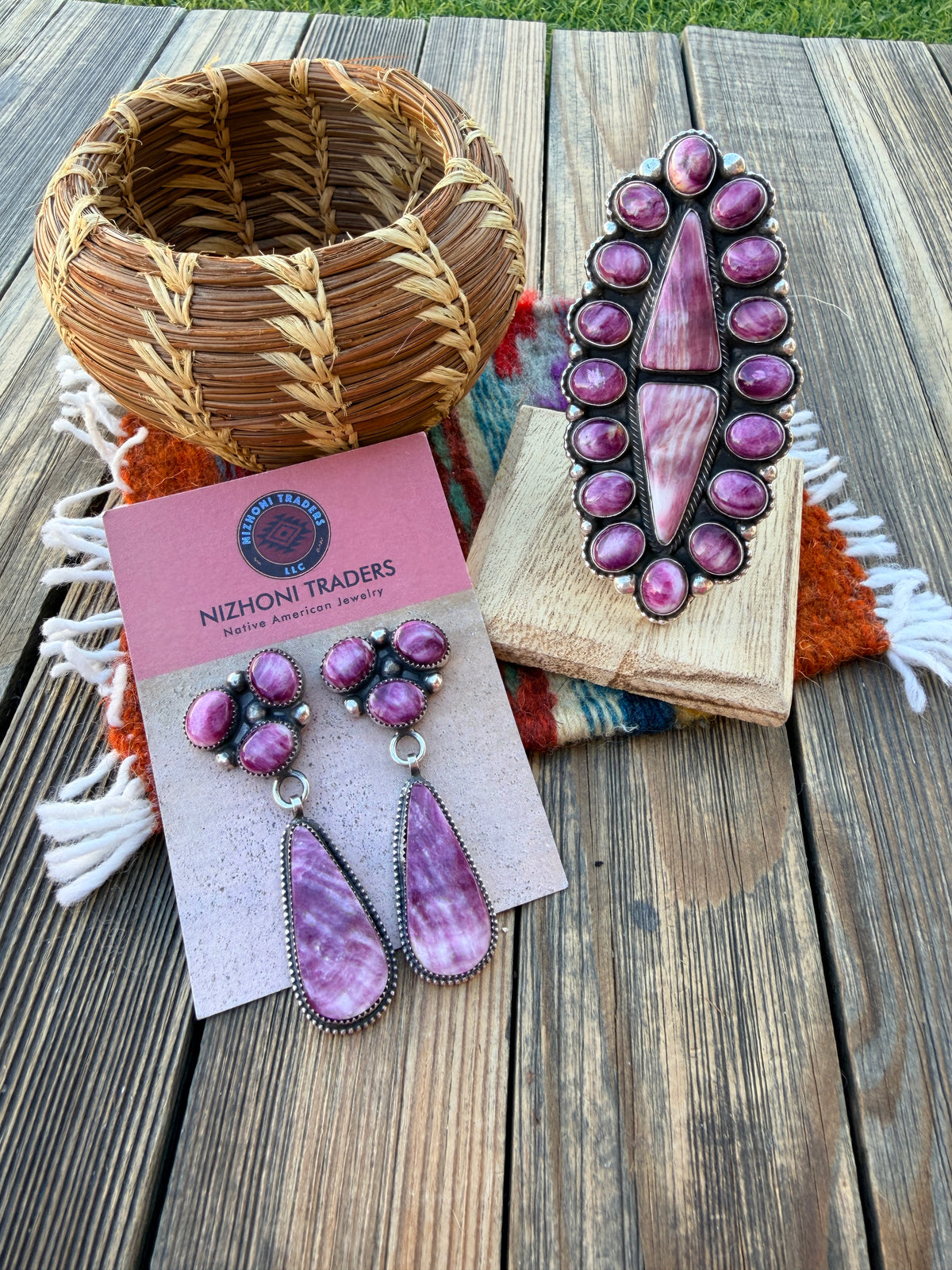 Handcrafted Purple Spiny Oyster & Sterling Silver Earring & Ring Set by Readda Begay