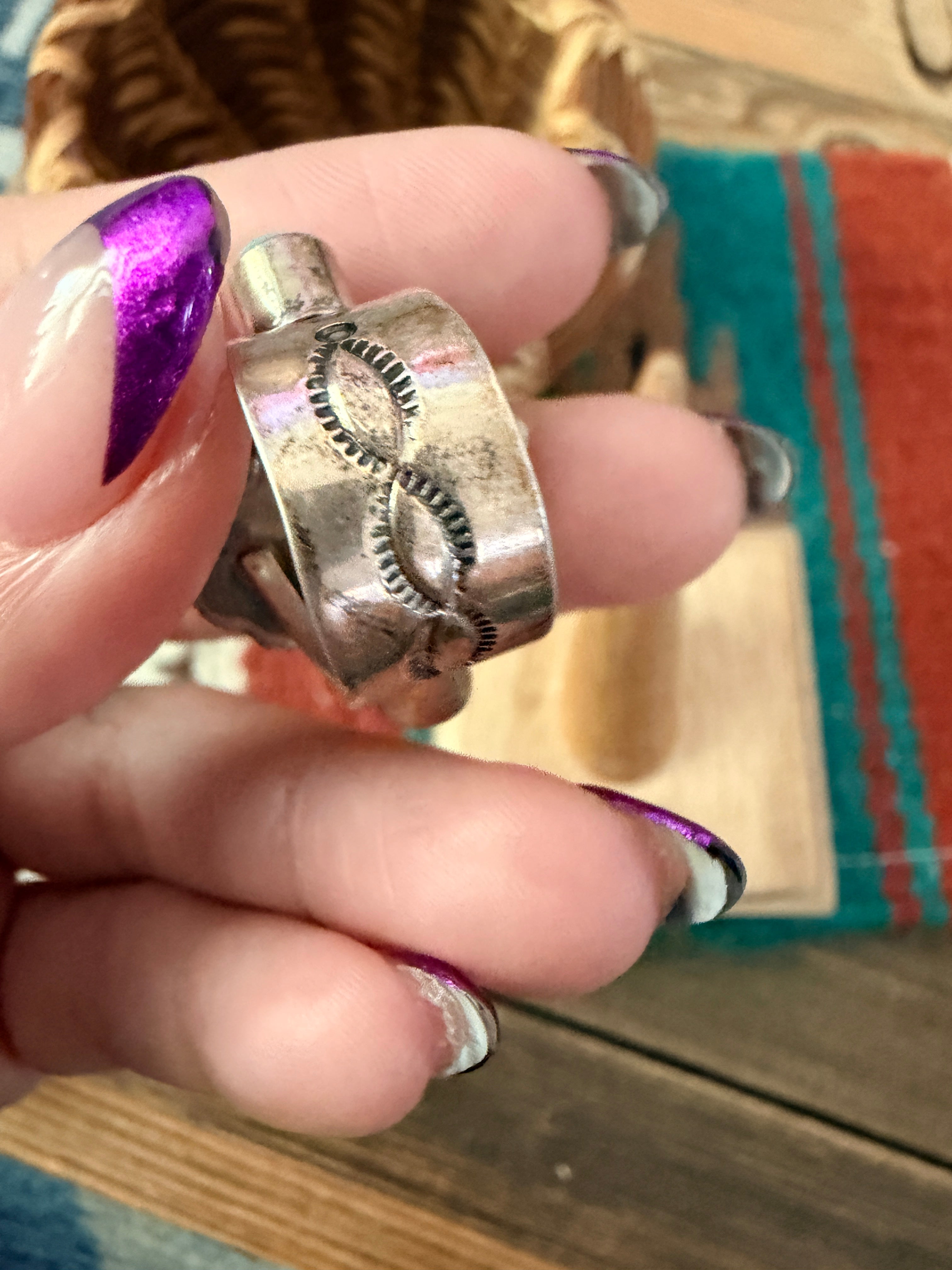 Old Pawn Handcrafted Topaz, Turquoise & Sterling Silver Ring Size 5.5
