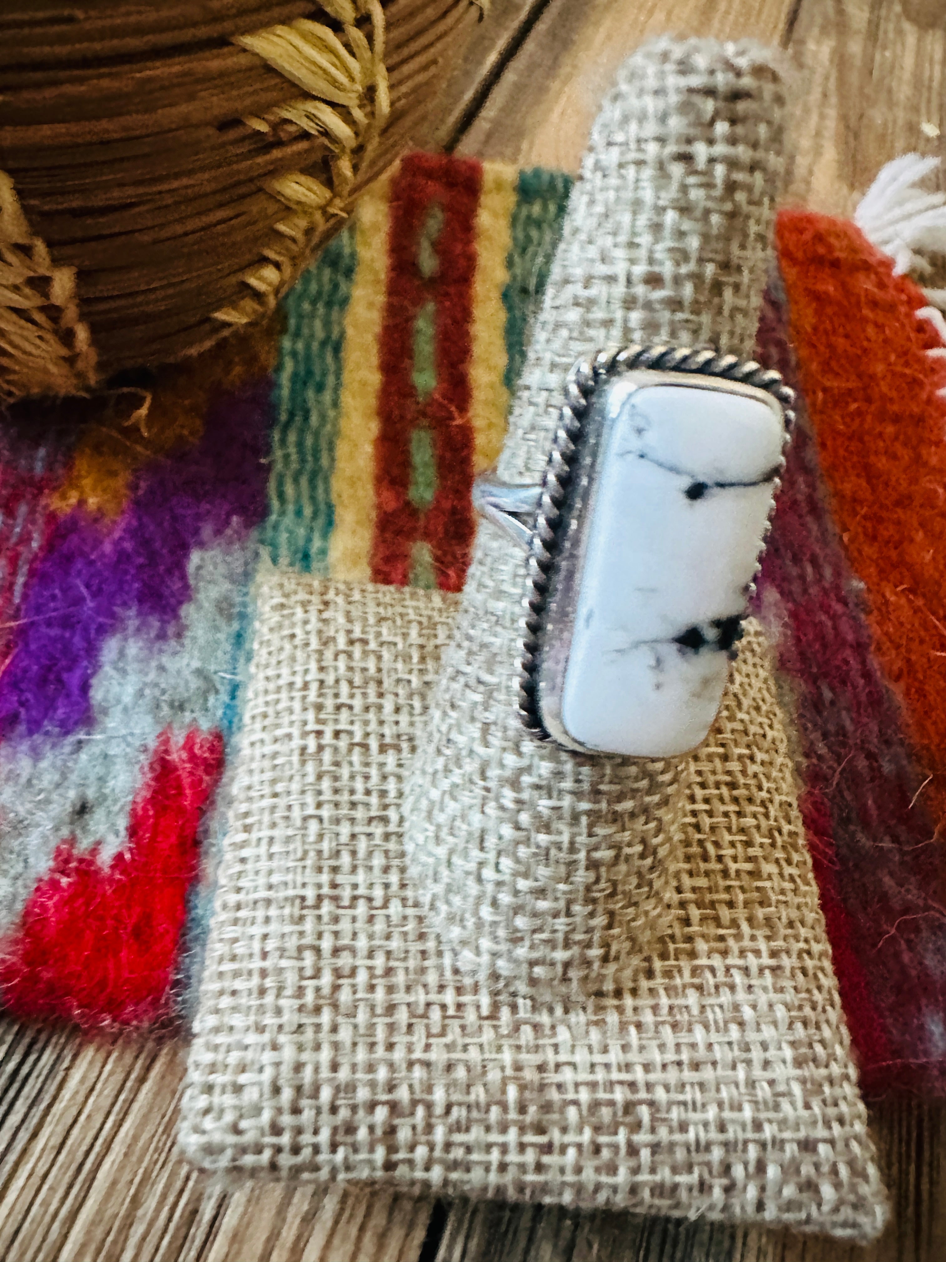 Handcrafted White Buffalo & Sterling Silver Ring Size 6.75