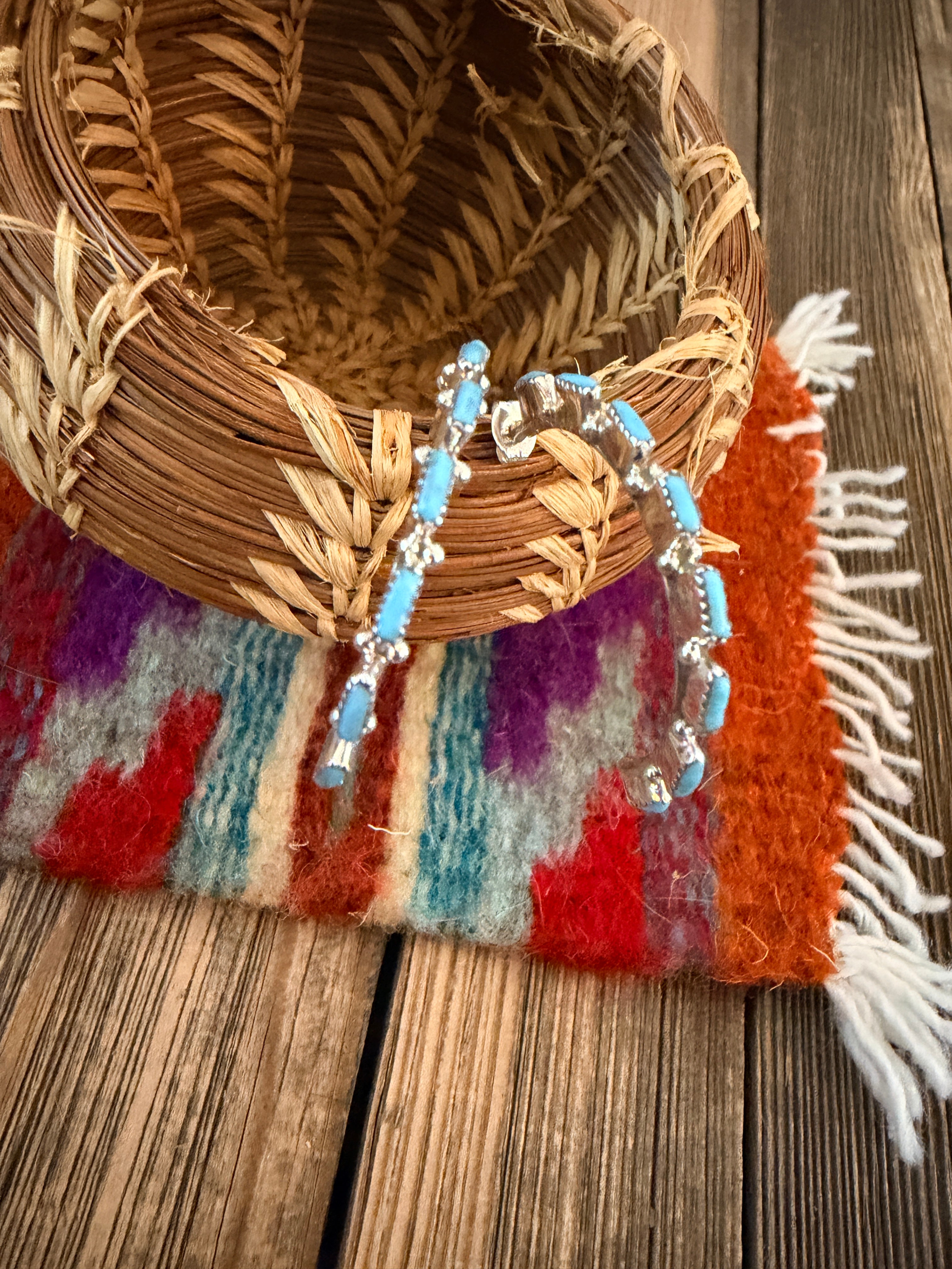 Handcrafted Turquoise & Sterling Silver Needlepoint Hoop Earrings by Aurelia Hughte