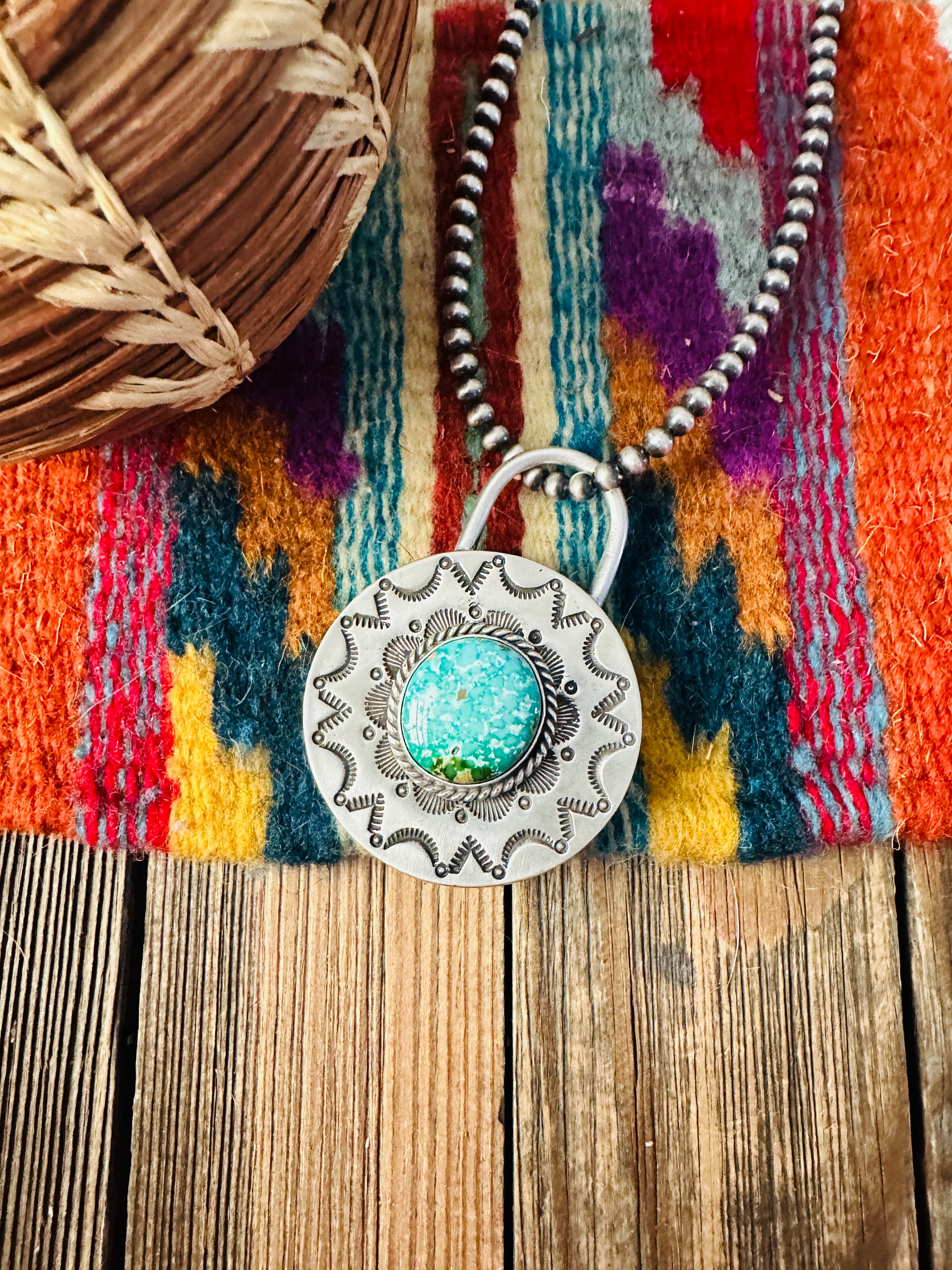 Handcrafted Turquoise & Sterling Silver Locket Style Pendant by Charles Johnson